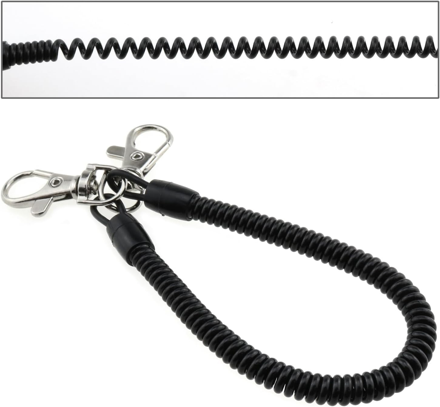 2PCS Spiral Stretchy Spring Coil Cord Rope Chain Strap with Lobster Clasp, Black