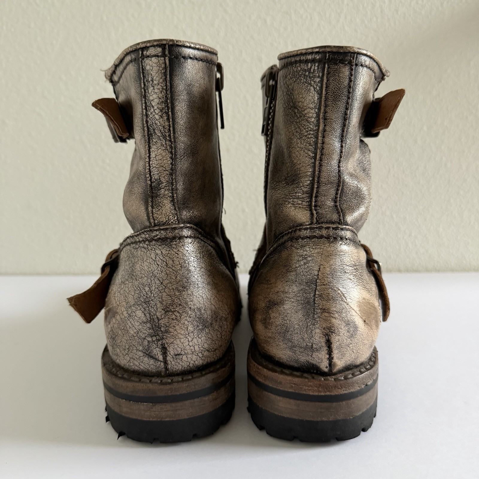 Freebird Harley Metallic Brown Leather Distressed Combat Moto Boots Womens US 12