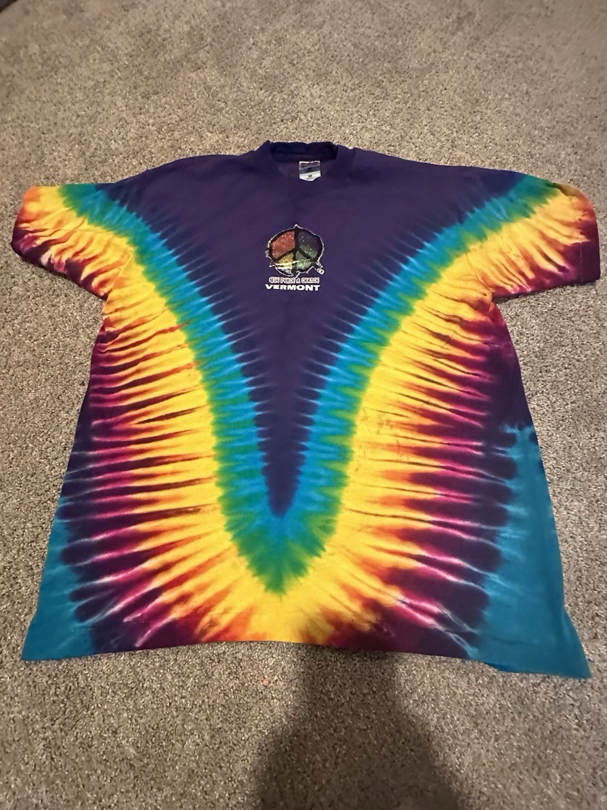90s Bright Colorful Tye Dye Shirt Single Stitch Made In USA Give Peace A Chance