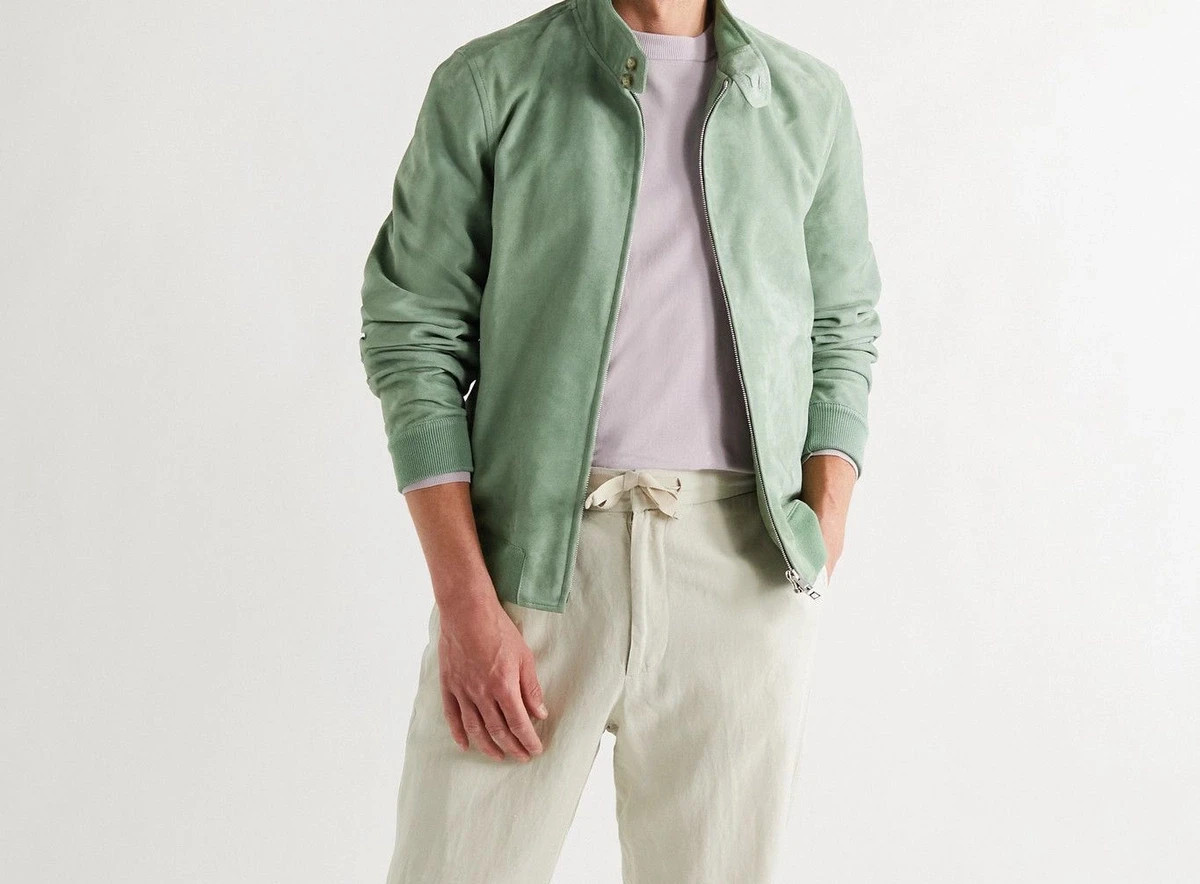 Mens Green Suede Leather Trucker Jacket Suede Custom Made Size S M L XL 2XL 3XL