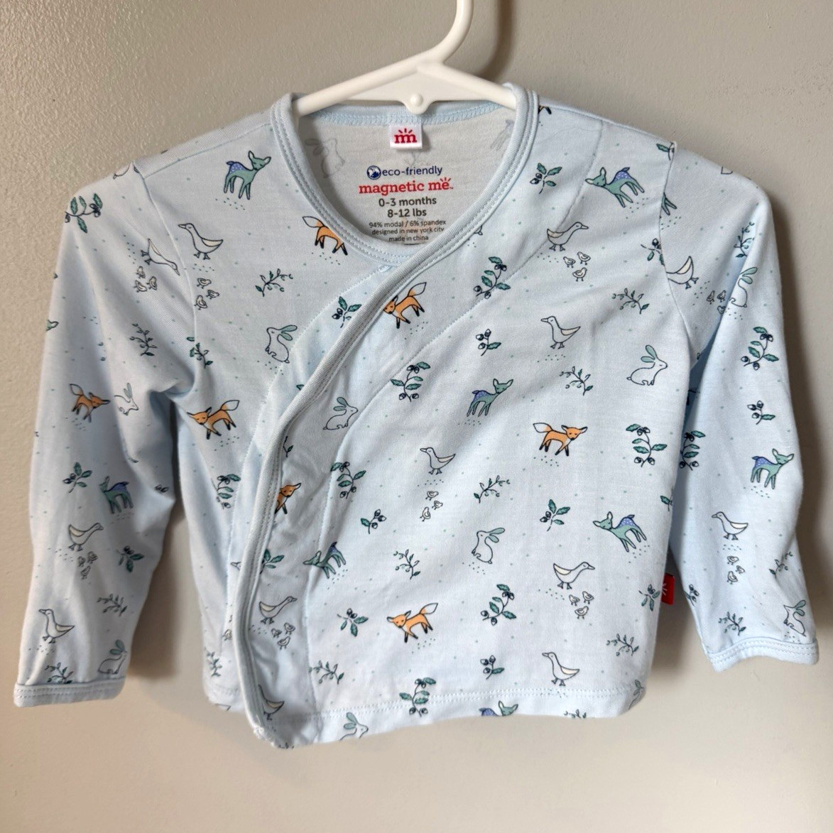 Magnetic Me 0-3M Blue Fox Animal Print Magnetic Wrap Top V-Neck Long Sleeve