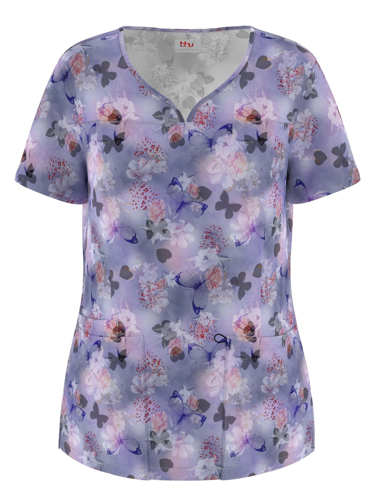 Women’s 4 Way Stretch Notch Collar Printed Scrub Top Sizes XS S M L XL 2XL NWT