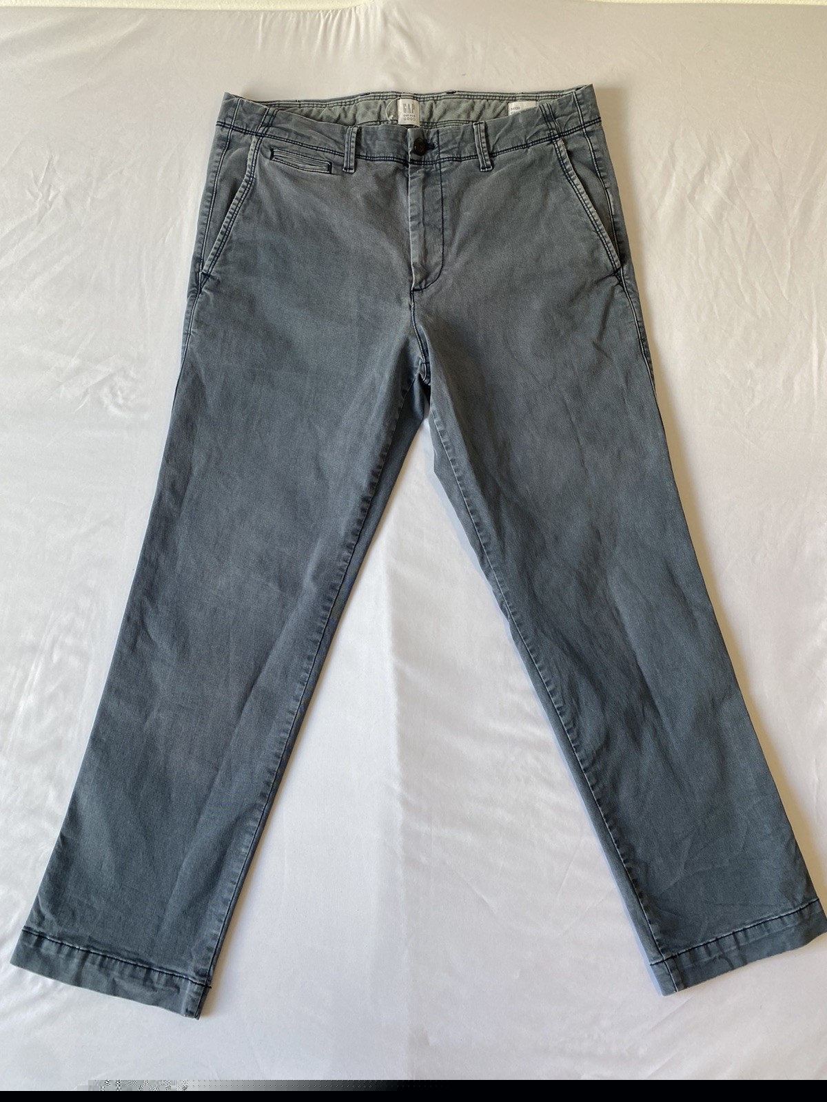Gap Pants 34×30 Stone Washed Blue Relaxed Fit Stretch Flat Front Slash Pockets