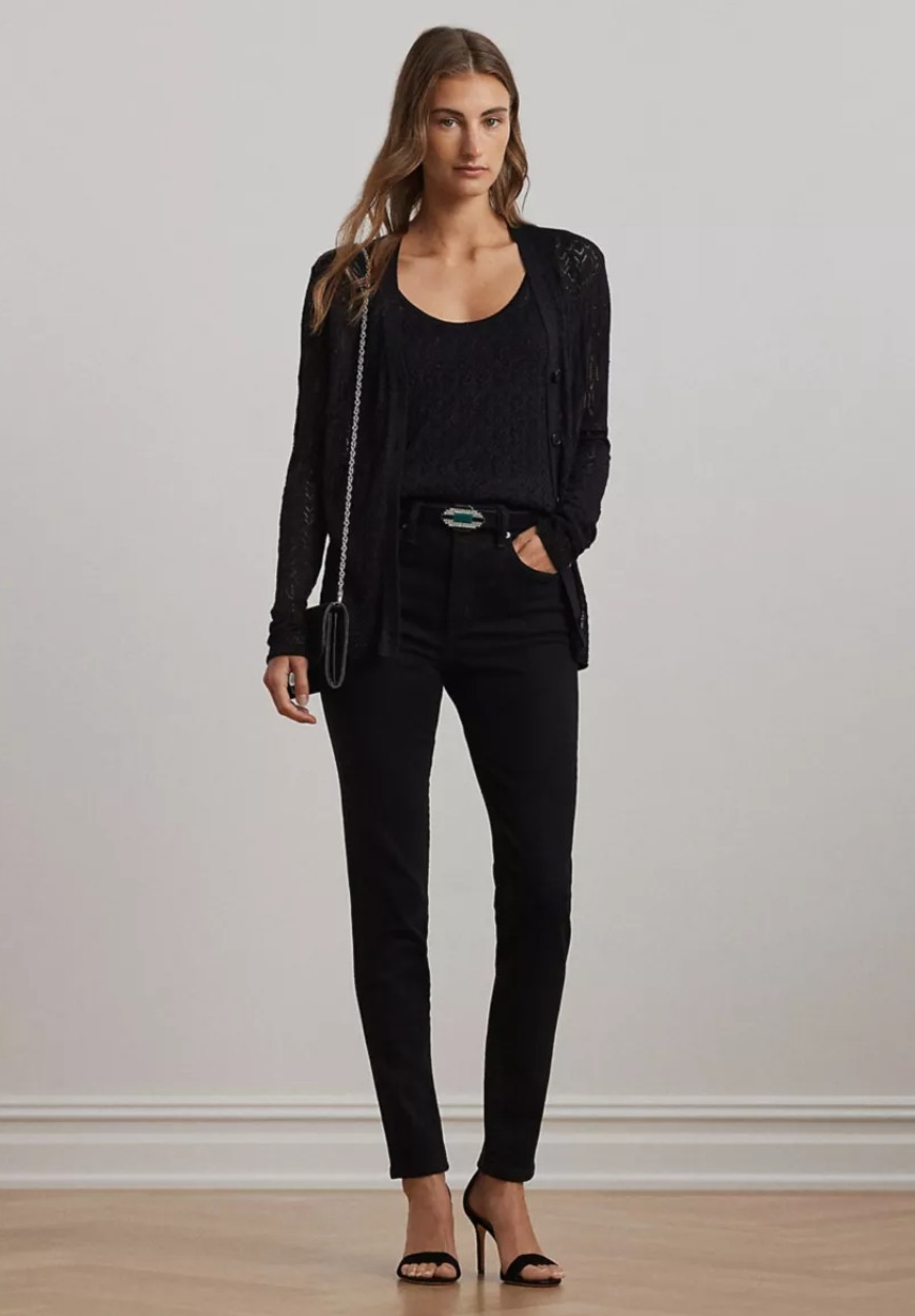Lauren Ralph LaurenWomen’s Pointelle Knit Buttoned Placket Cardigan Black $195