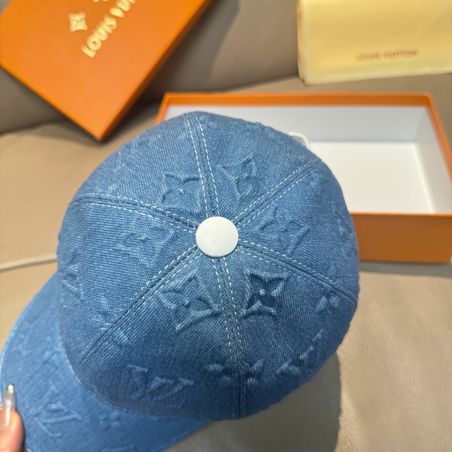 Moncler Blue Embossed Denim Baseball Cap M