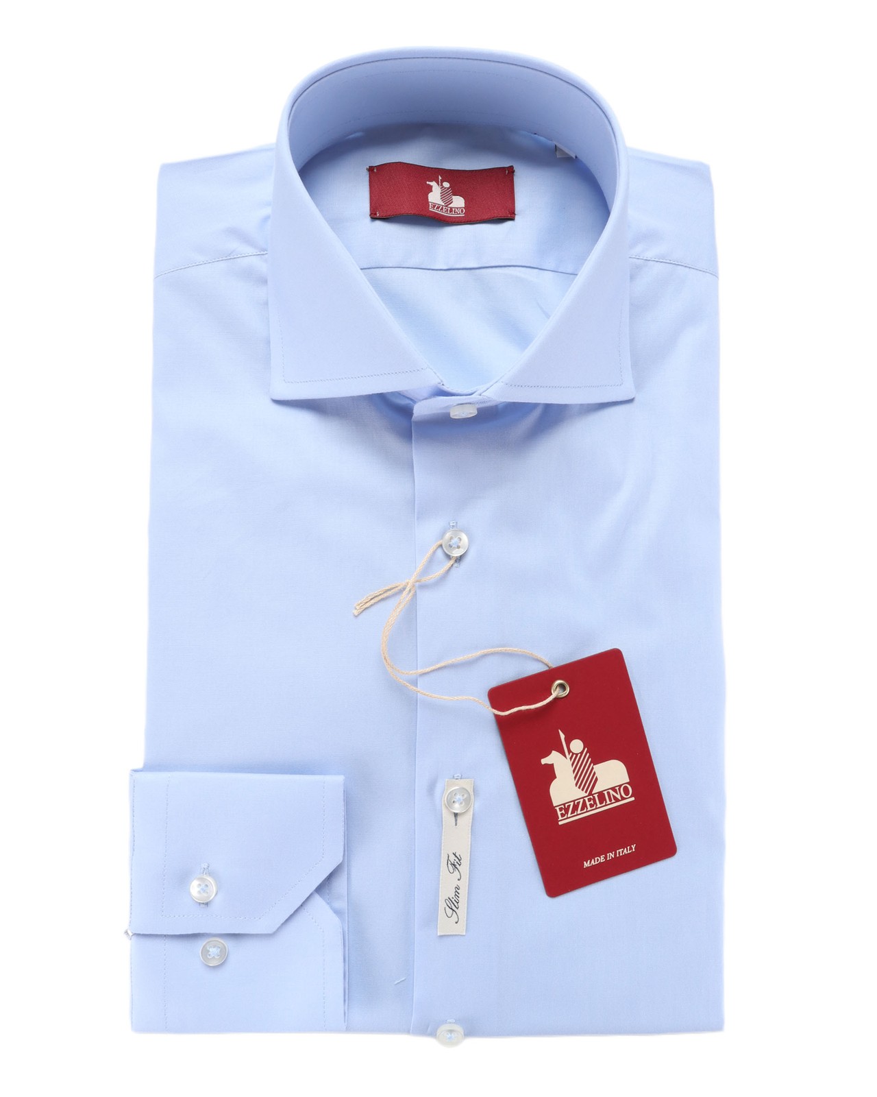 NWT EZZELINO DRESS SHIRT solid sky stretch cotton Italy M slim fit