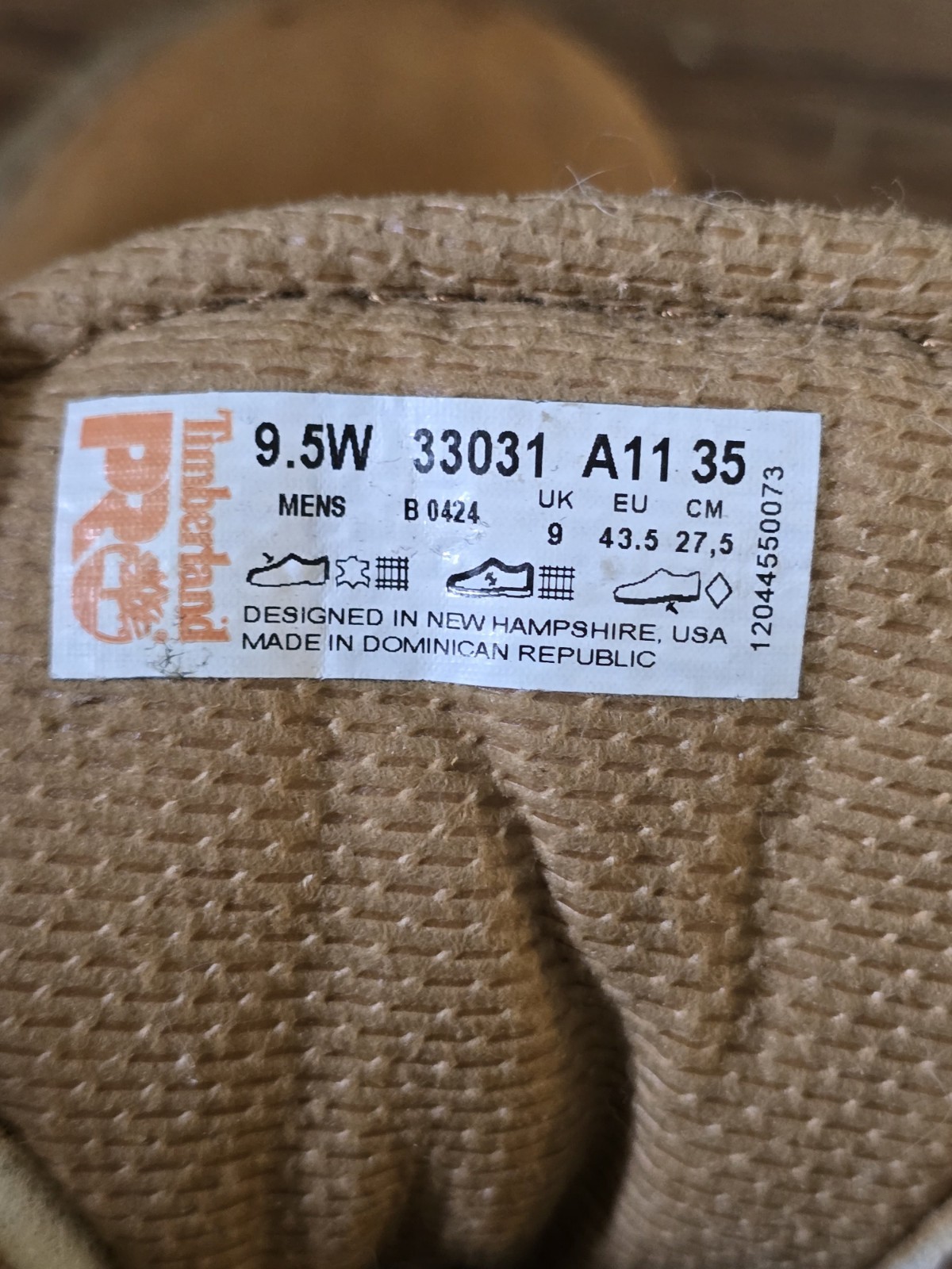 TIMBERLAND PRO Mens Size 9.5 W PitBoss 6″ Steel Toe Work Boots Tan Wheat