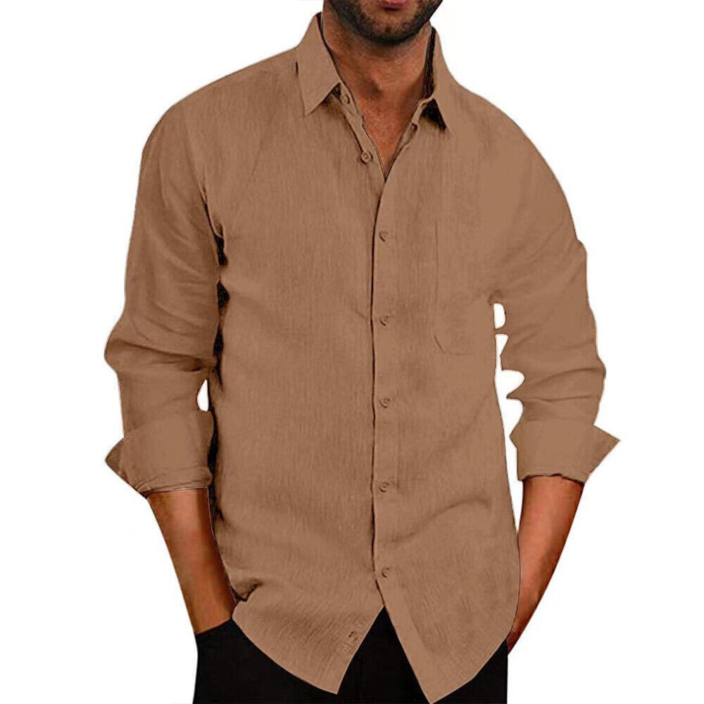 Mens Turn-Down Collar Long Sleeve Shirts Formal Classic Business Tops Blouse Tee