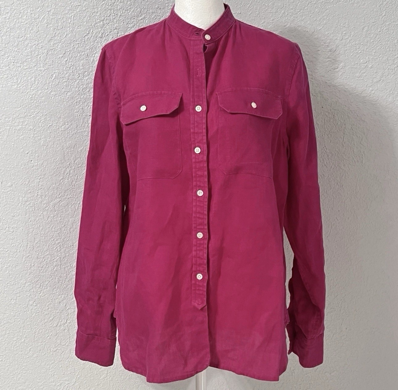 Lauren Ralph Lauren Womens 100% Linen Pink Button Up Shirt Roll Tab Sleeve XL
