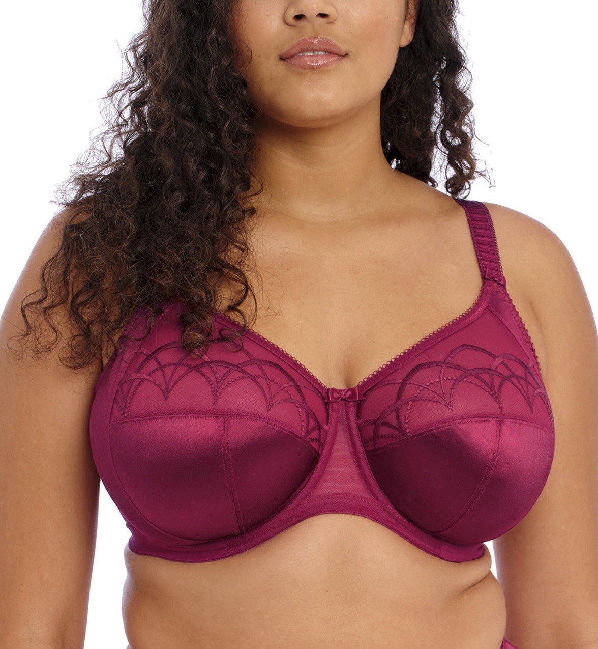 Elomi Cate Underwired Full Coverage Bra 38L Burgundy Mesh Semi-Sheer EL4030BEY