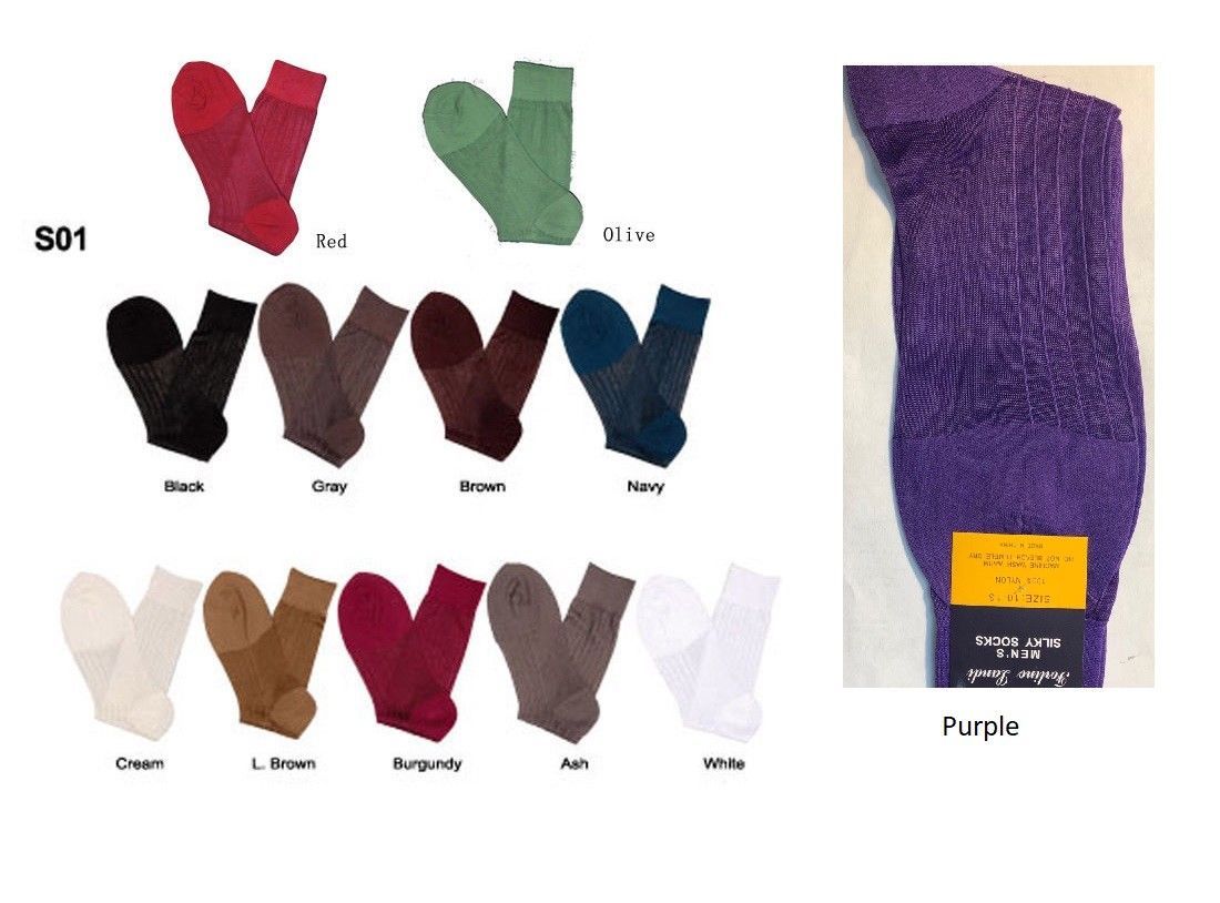 2 pair Men’s Silky Thick & Thin Dress Socks ONE SIZE FIT 10-13 SHOES 7-12