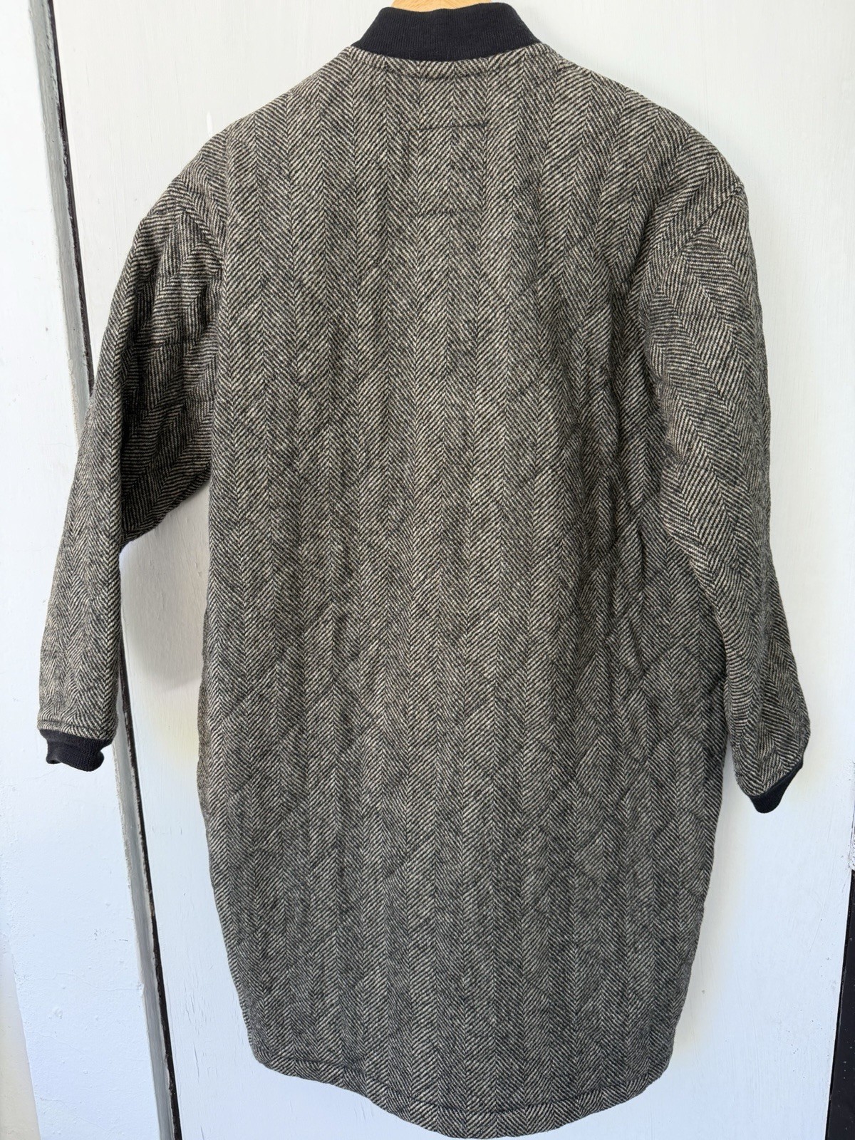 Lavenham Quilted Long Coat Jacket 6 34 Herringbone Made in England Tweed Bomber
