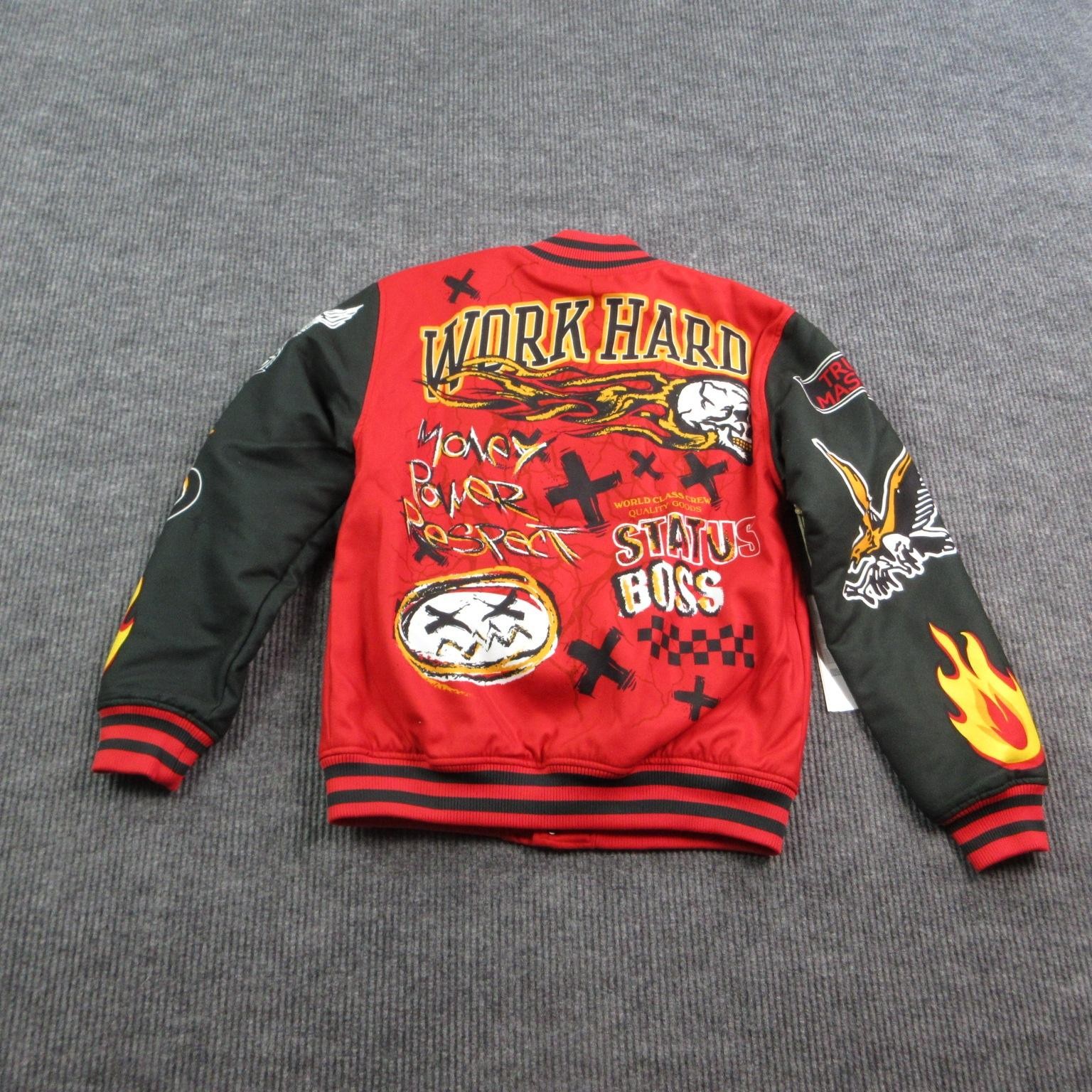 Reason Jacket Mens M Red Varsity Lined Pockets Embroidered Logo RER5-009 NWT