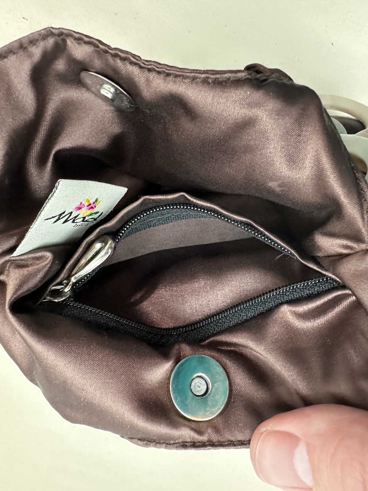 Vintage MAD by Design Medium Purse: Brown Teardrop | Spun Silk And Natural Horn