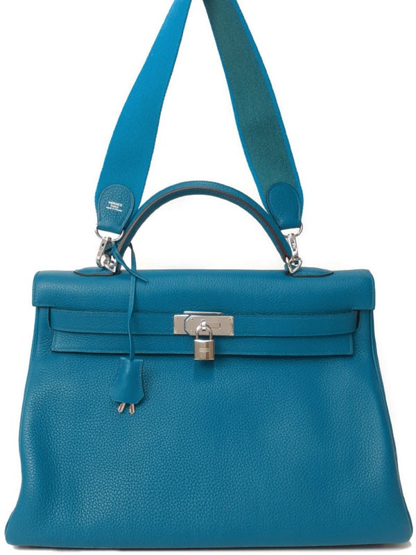 Hermes Kelly 40 Taurillon Clemence Blue Shoulder Bag Silver Hardware #TB1457