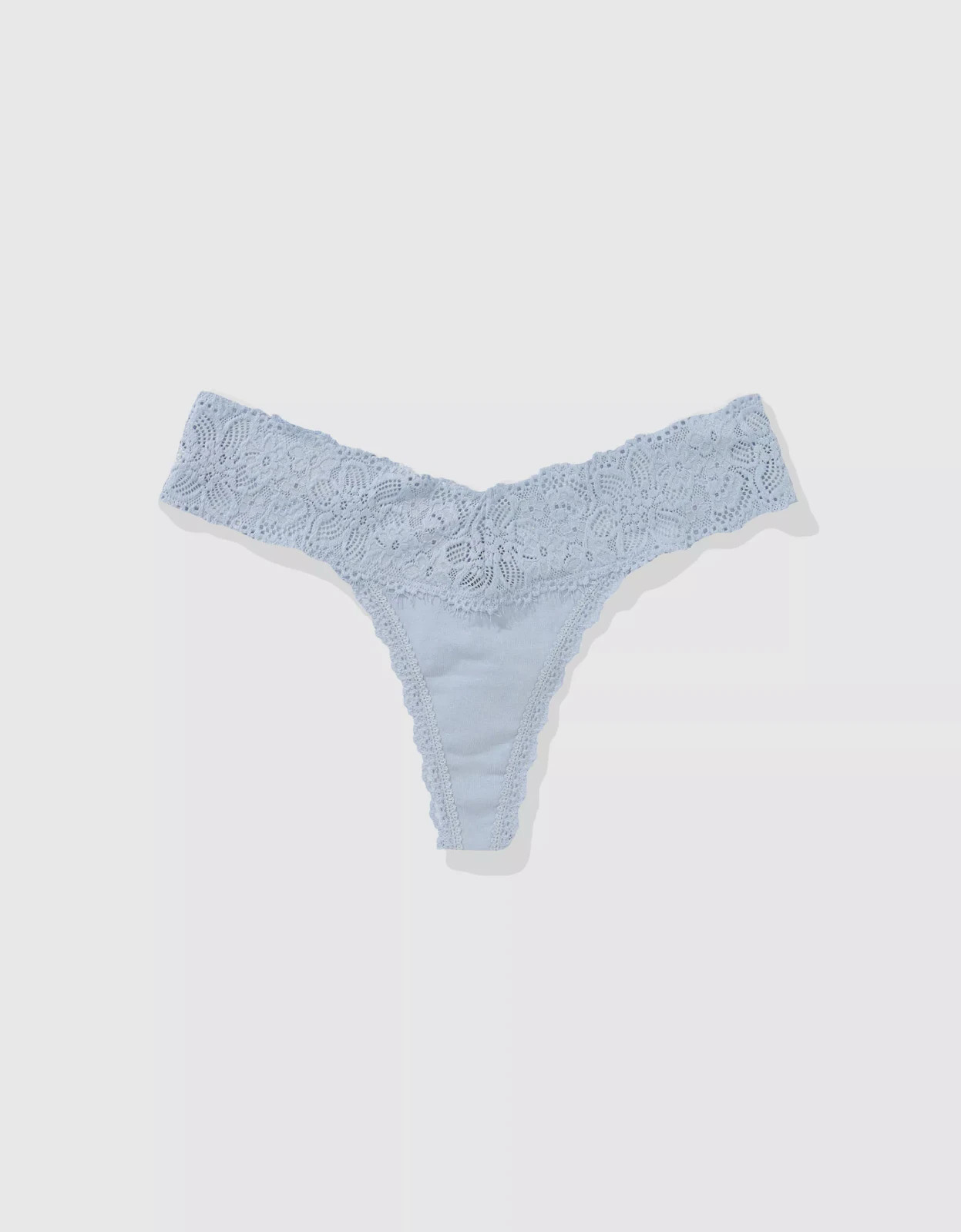 S American Eagle AERIE Superchill Cotton Eyelash Lace Thong Undies Panties Blue