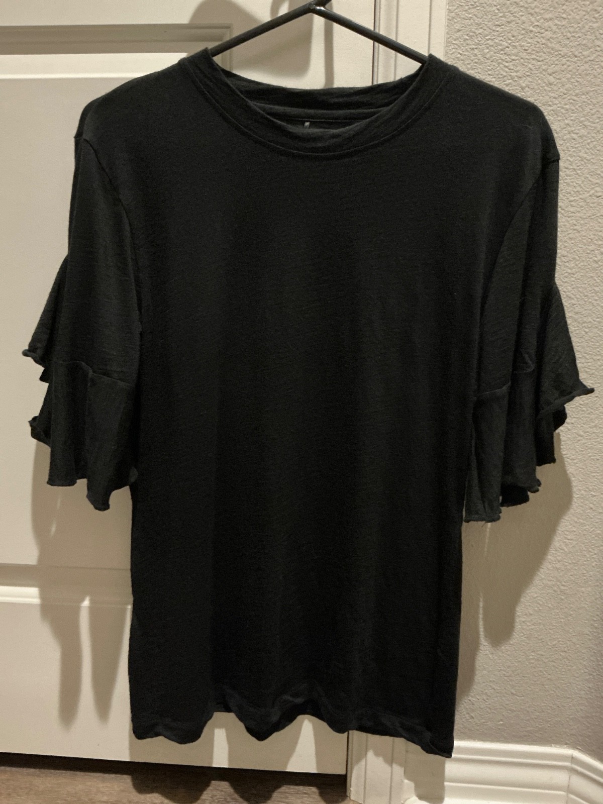 Paskho Black Flutter Sleeve Tunic Blouse T Shirt Top S