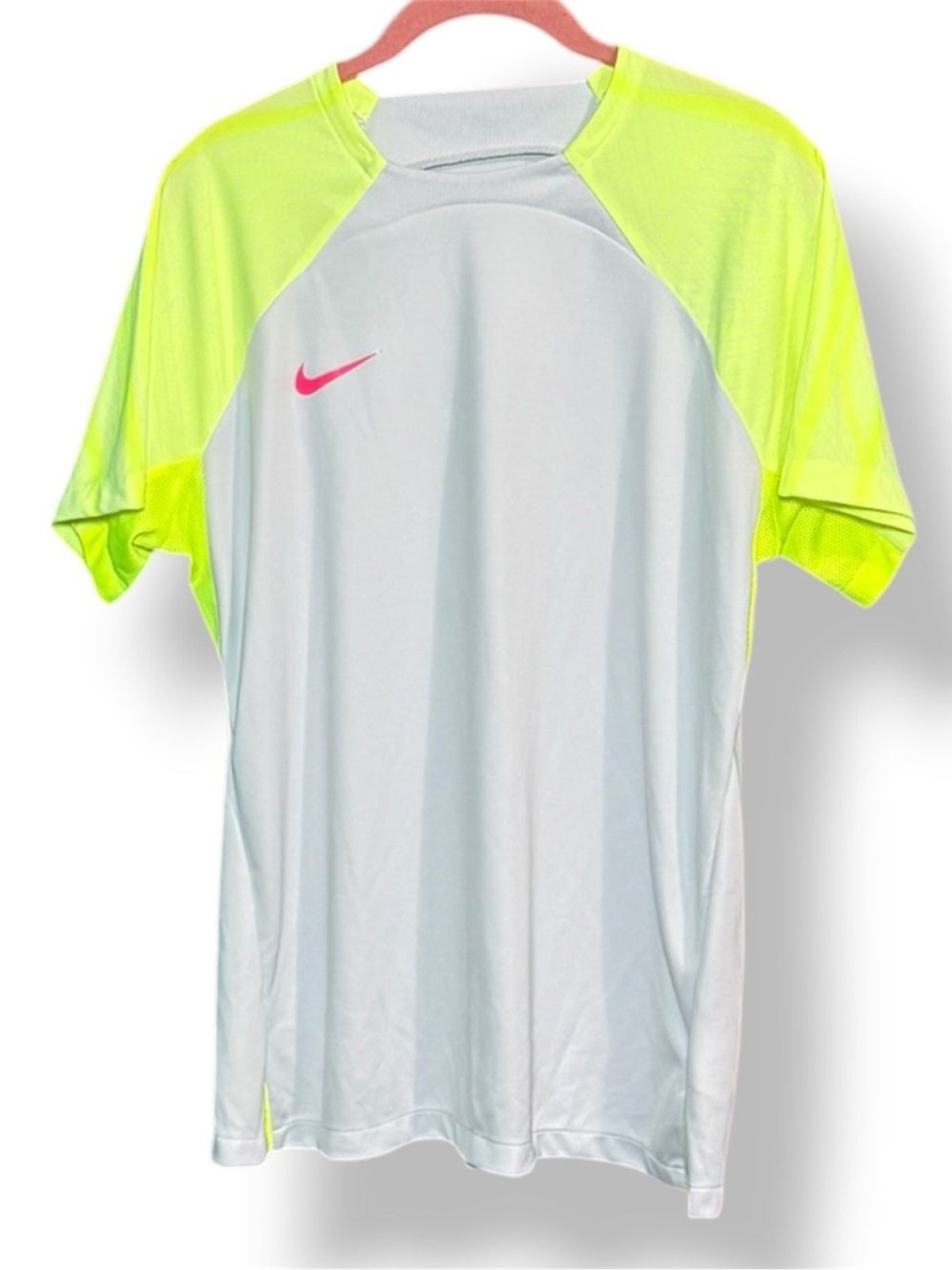 Nike Dri-FIT XL Gray Neon Volt Yellow Colorblock Raglan Training Jersey Pink