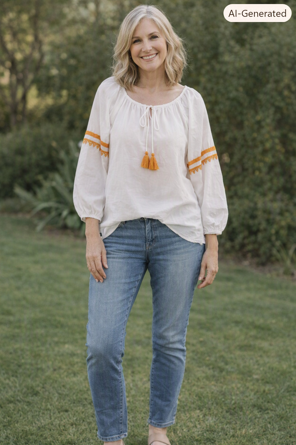 J.Crew Peasant Blouse White Embroidered Tassel Tie Boho Cotton Women’s Small