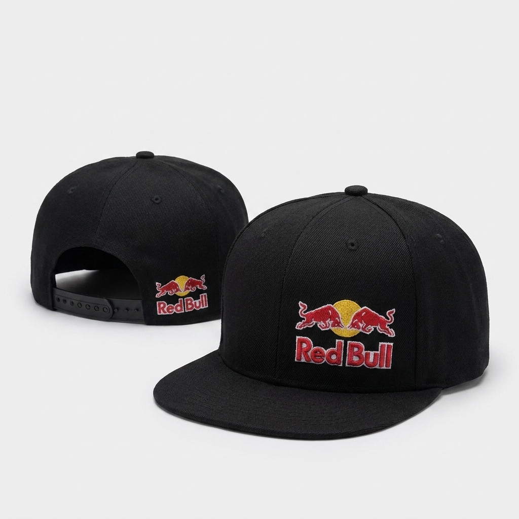 R-Red Bull Style Snapback Hat Black Adjustable Cap