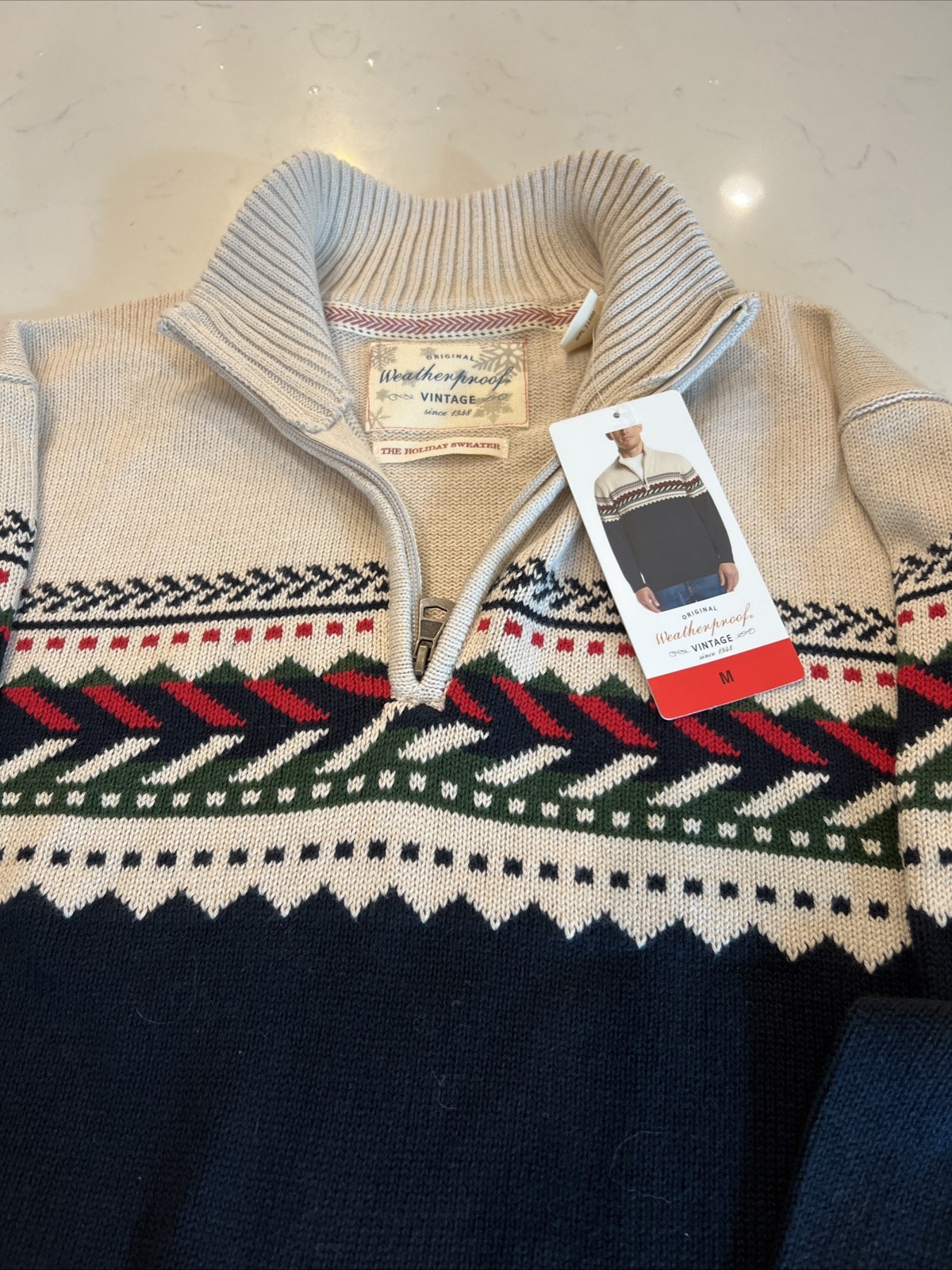 Vtg Original Weatherproof NAVY Nordic Sweater Holiday 100% Cotton Sz M -NEW
