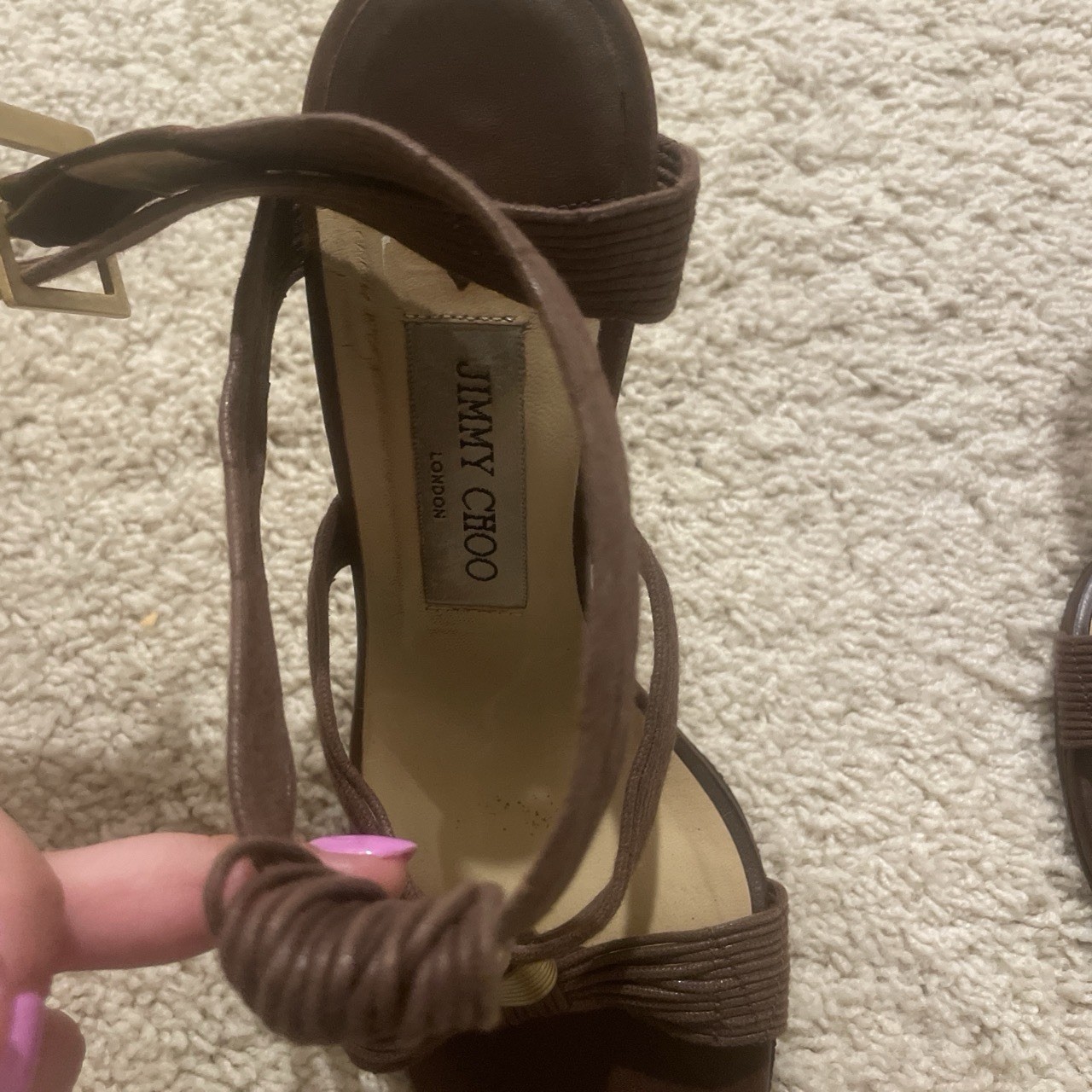 Jimmy Choo Women’s Brown Leather Strappy Ankle Strap Open Toe Stiletto 7.5