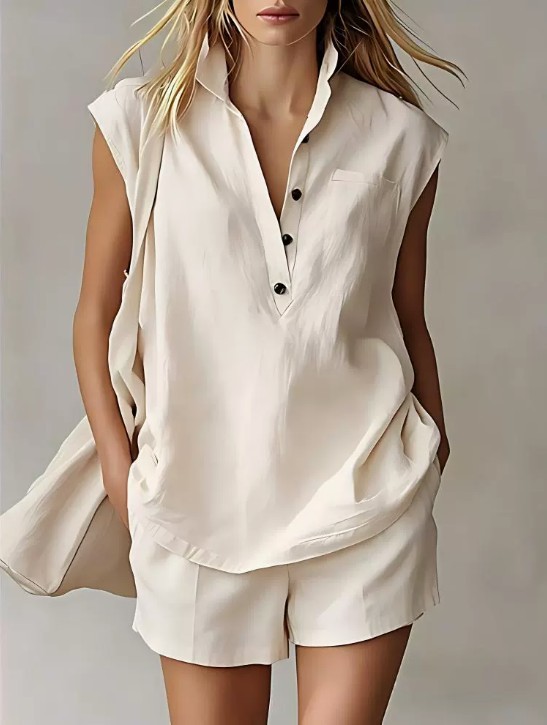 Women’s 2 Piece Outfit Sleeveless Shirt and Shorts Set Casual Summer