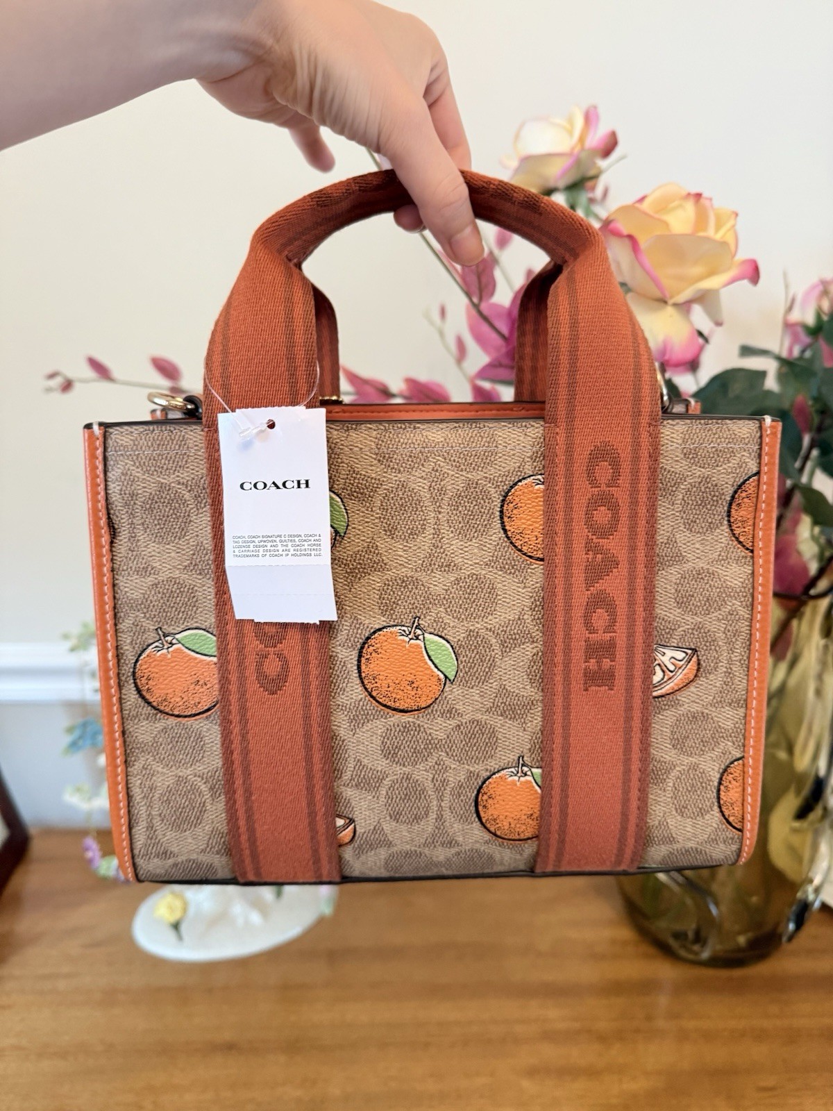 NWT Authentic COACH Smith Tote 24 In Signature Canvas With Orange Print CAR81