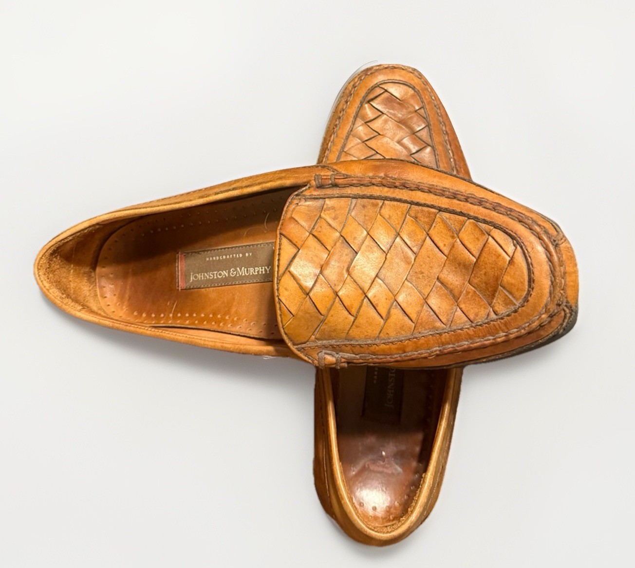 Early 2000’s Johnston & Murphy Mens 13 M Brown Leather Woven Venetian Loafers