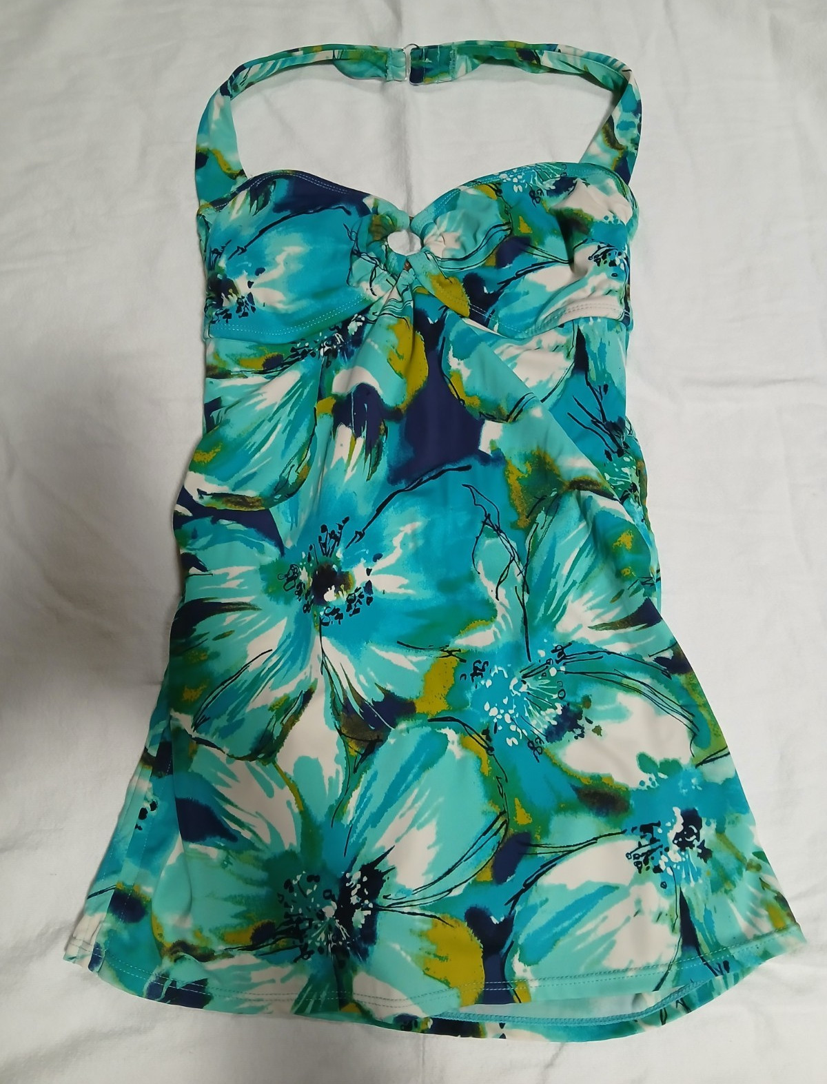 Islander Women’s Size 6 Blue/Green/White Floral Tropical Halter One-Piece