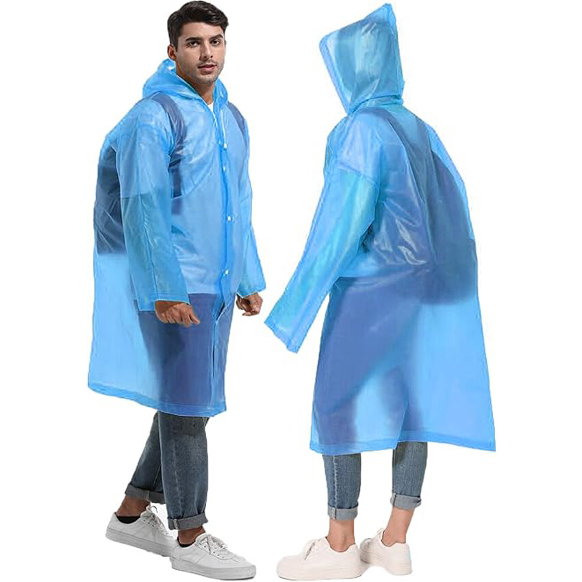 Men Black Waterproof Long Raincoat Rain Coat Hooded Trench Jacket Outdoor Hiking