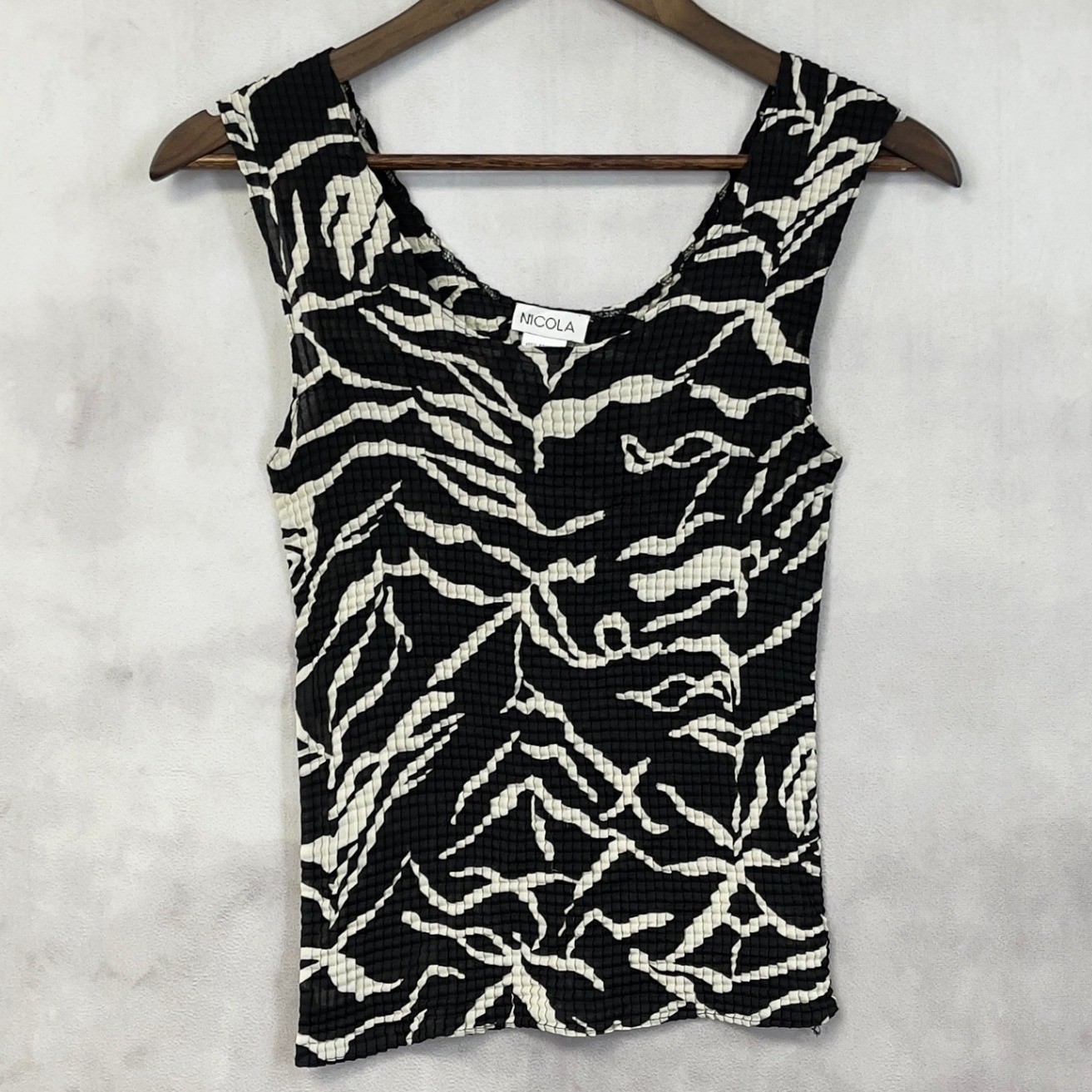 Vintage Nicola Crinkle Pleated Tank Top Size Small Abstract Y2K Indie Grunge