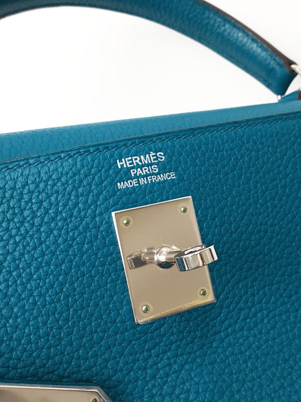 Hermes Kelly 40 Taurillon Clemence Blue Shoulder Bag Silver Hardware #TB1457