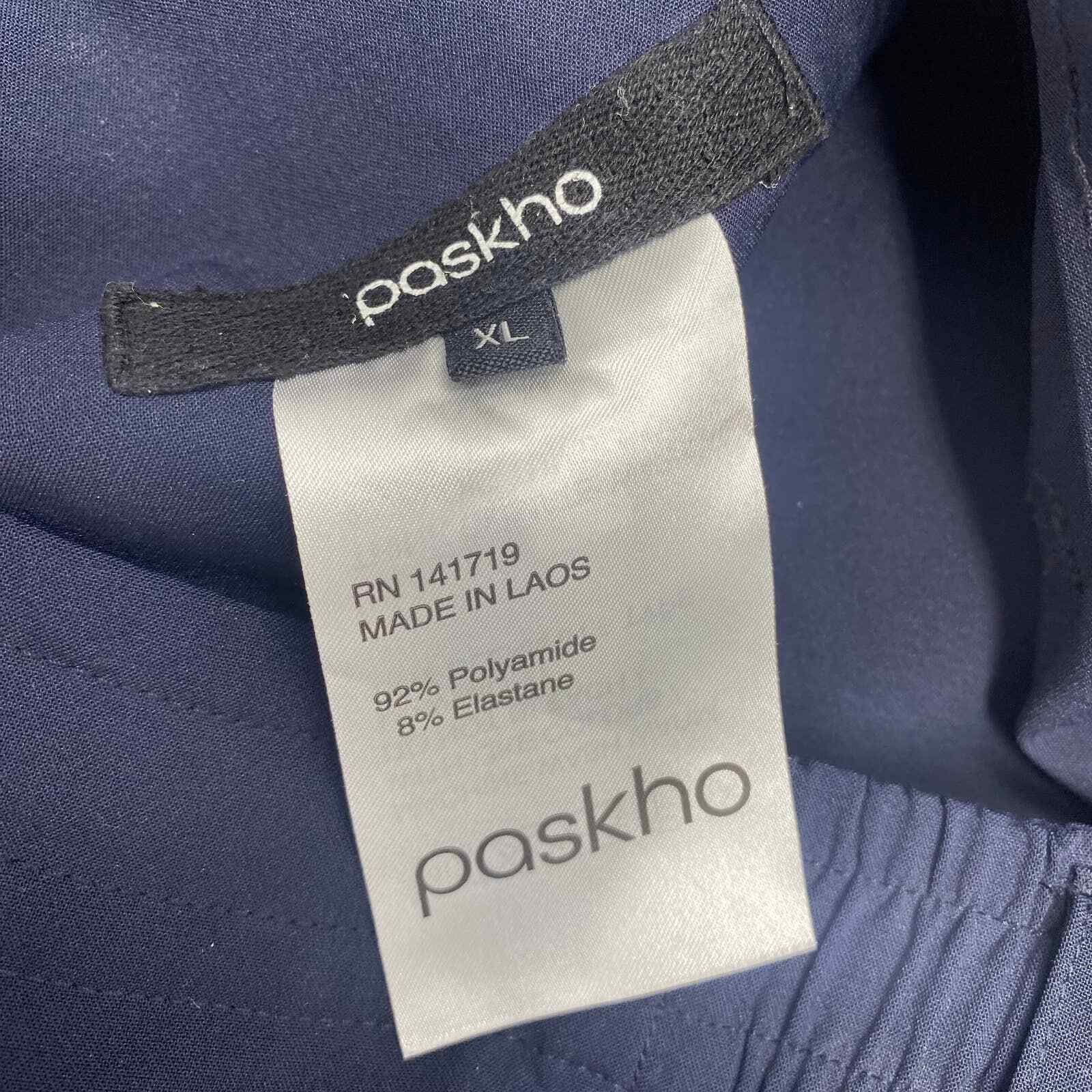 Paskho XL Navy Sanctuary Blue Drawstrings Stretch Waist Pocket Tech Travel Pants