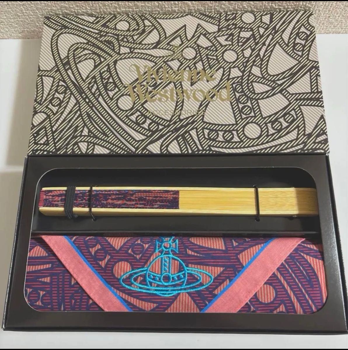 Vivienne Westwood Fan & Handkerchief Set, Salmon Pink, Orb Japan Limited Edition