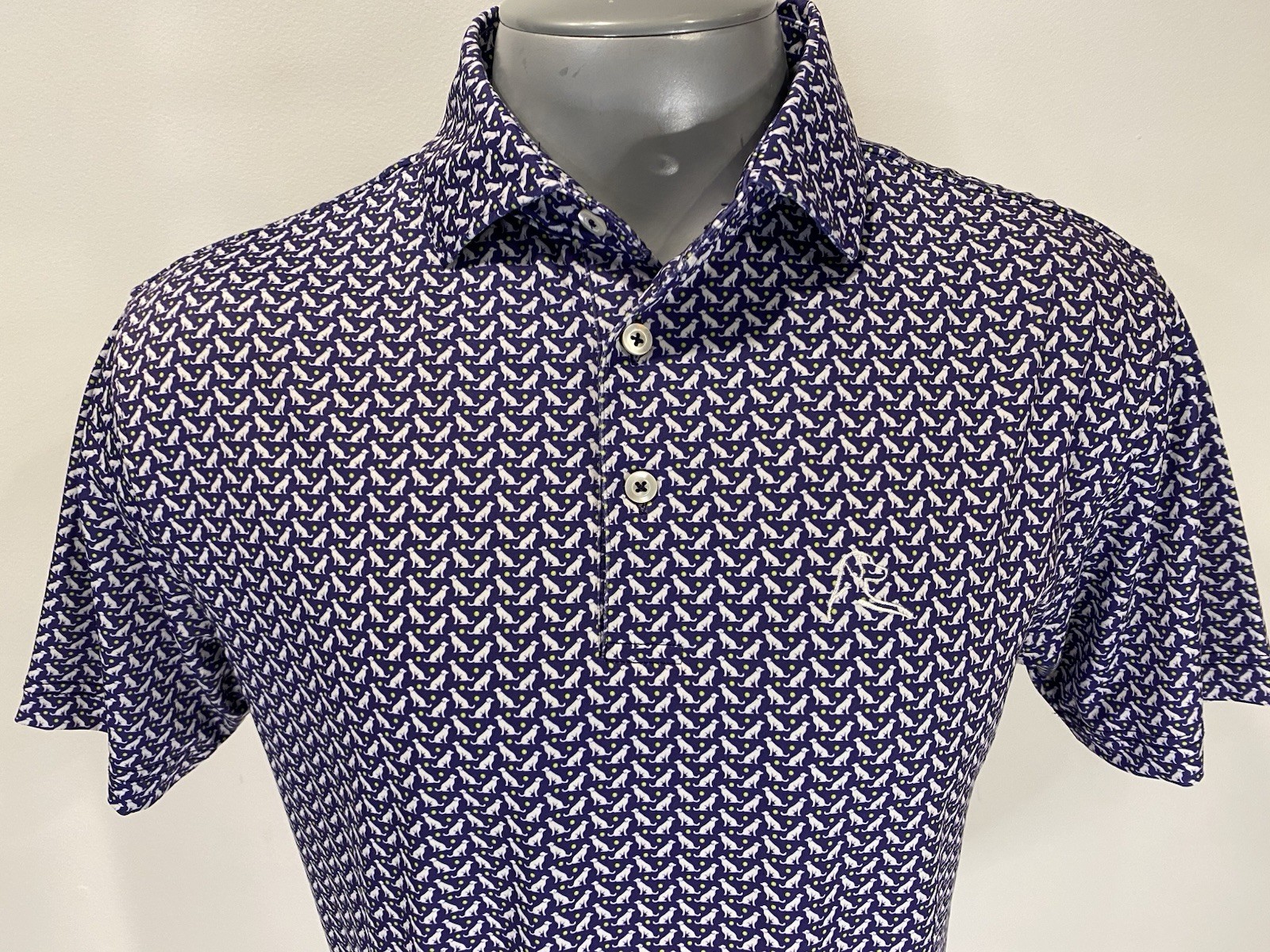 Rhoback Golf S Small Polo Shirt Purple+ All Over Dog Print Performance Mens