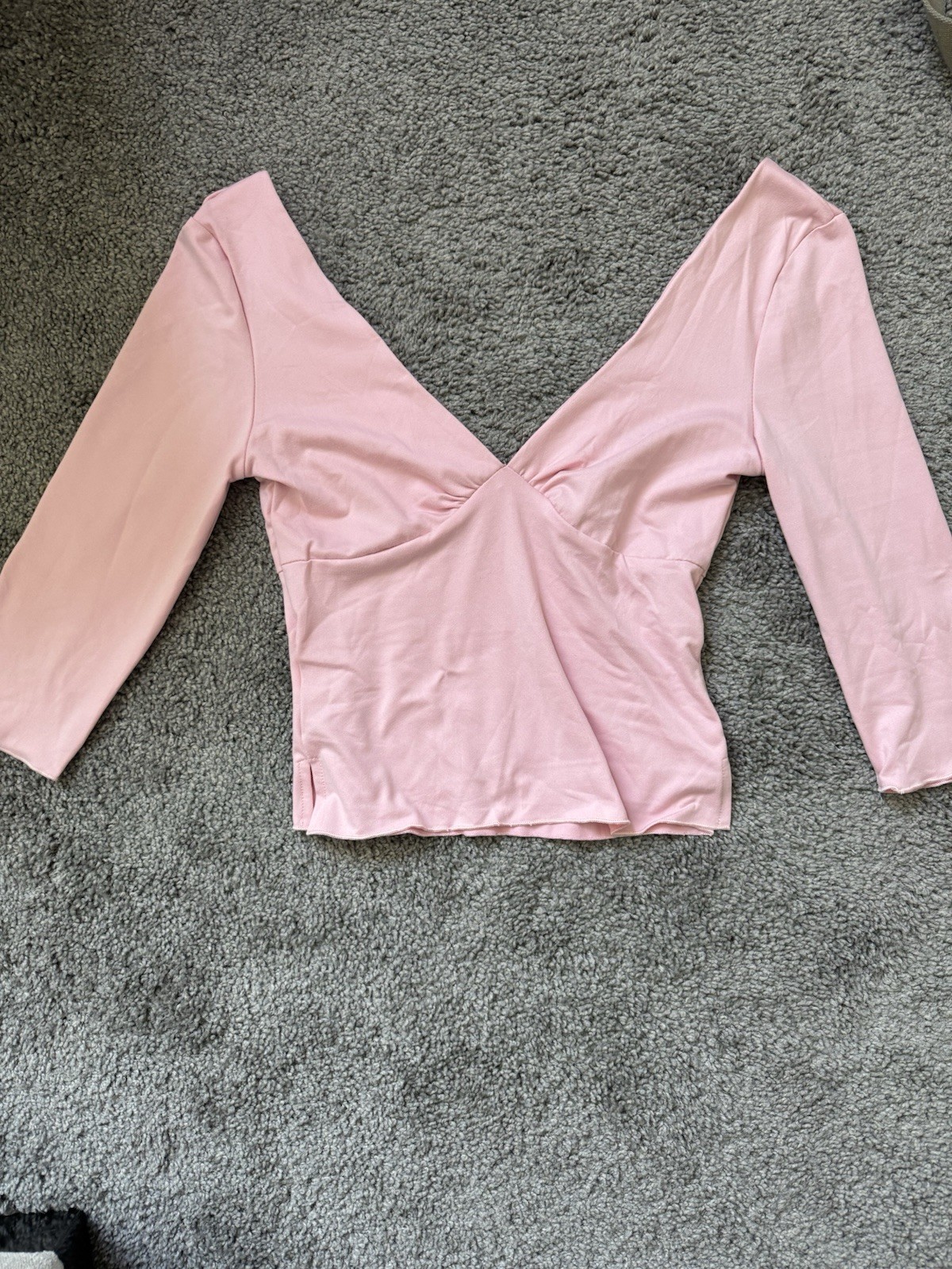 Pink Solid Knit V-Neck 3/4 Sleeve Pullover Top Women’s Maternity S
