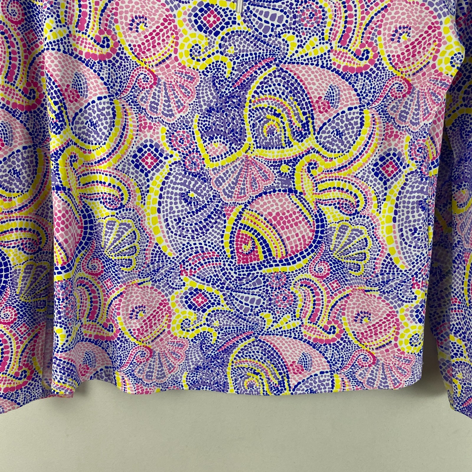 IBKUL Mariel Candy Pink Multi Mock Long Sleeve Top Small 1/4 Zip Pullover