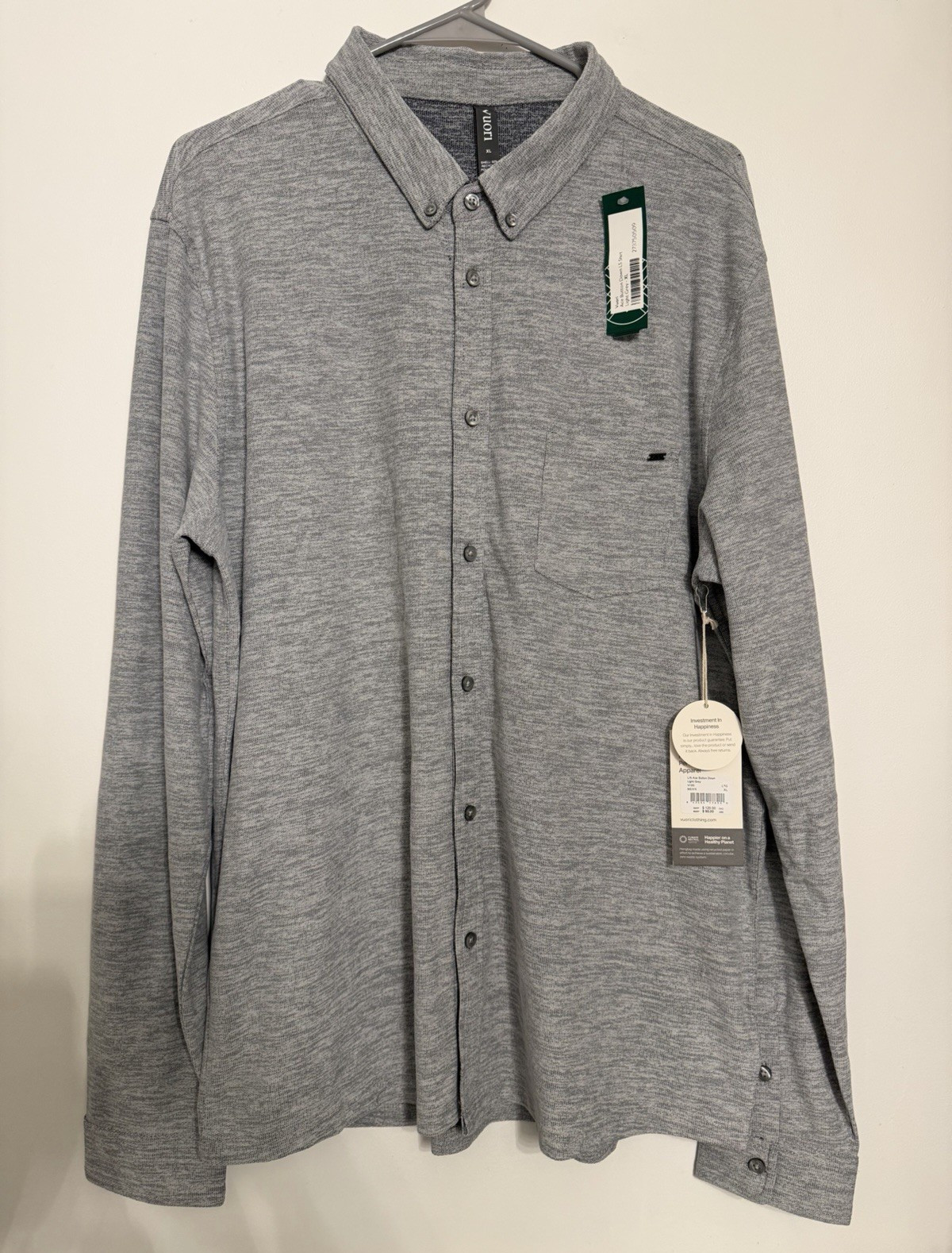 Vuori L/S Ace Button Down Shirt Men’s XL Light Grey V185 NWT Performance Pique