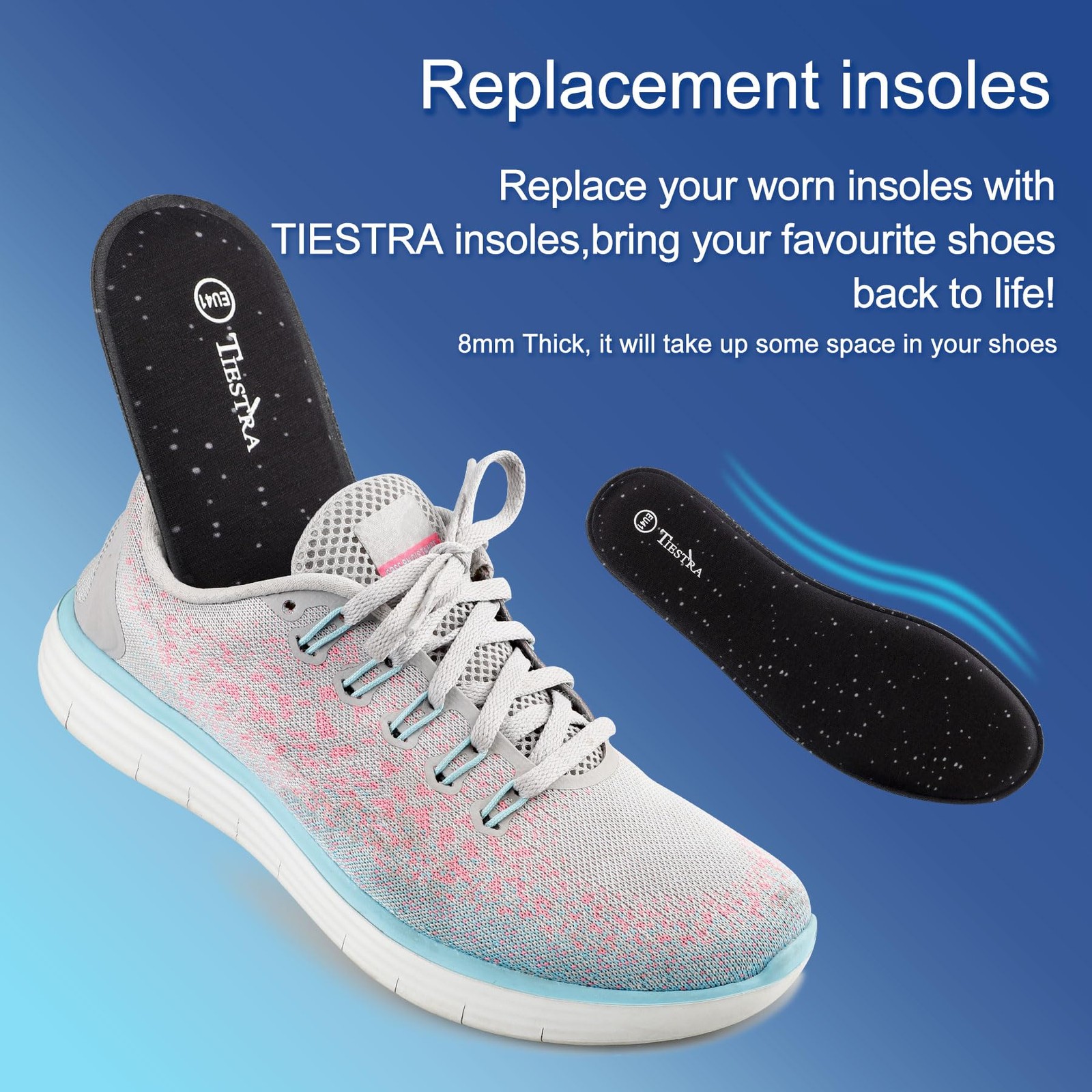 3 Pair Memory Foam Shoe Insoles for Work Boots Running Shoes, Black 47EU/US14