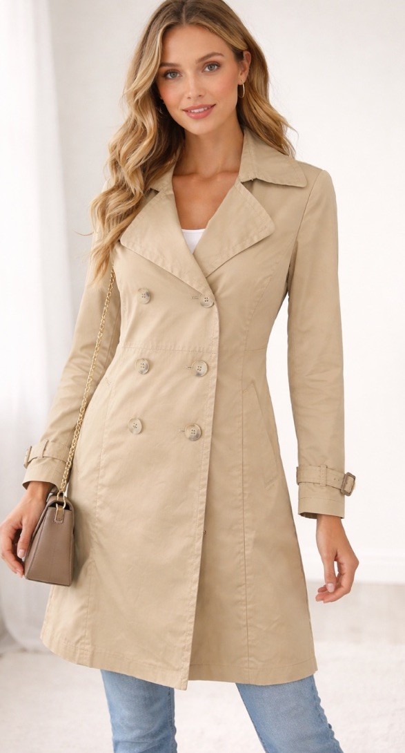Classic Old Navy Women’s Khaki Button Up Trench Coat Size Medium
