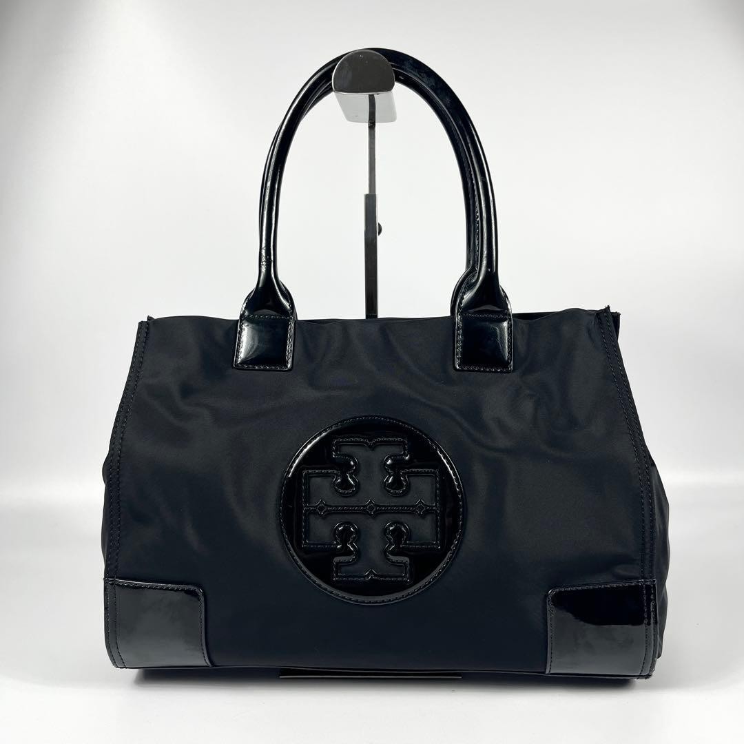 Tory Burch Ella A4 Compatible Tote Bag Nylon Patent Shoulder Black