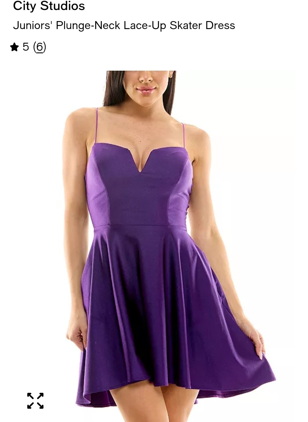 City Studio Purple Juniors 7 Plunge Neck Skater Dress Satin Lace-Up Zip