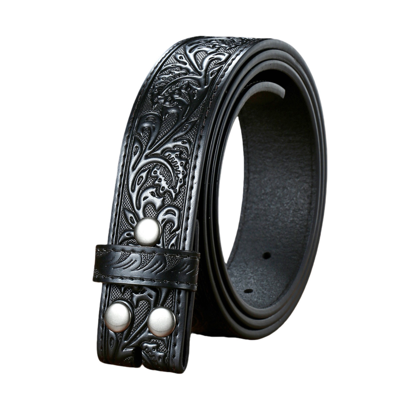 No Buckle Men’s Western Cowboy Belt Strap with Embossed Pattern