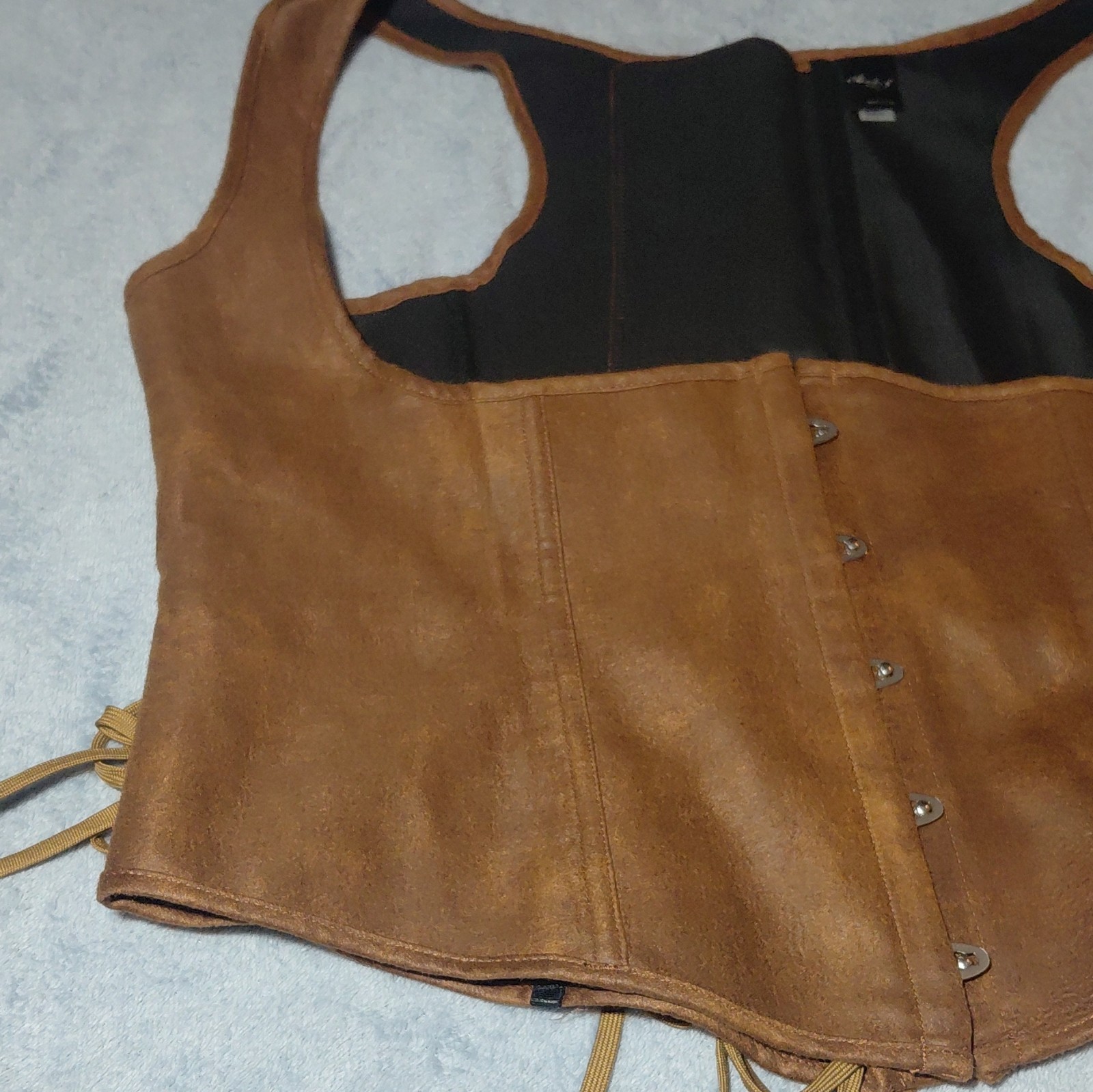 Alivila.Y Brown Corset Top 5XL Hook & Eye Front Lace-Up Back Solid