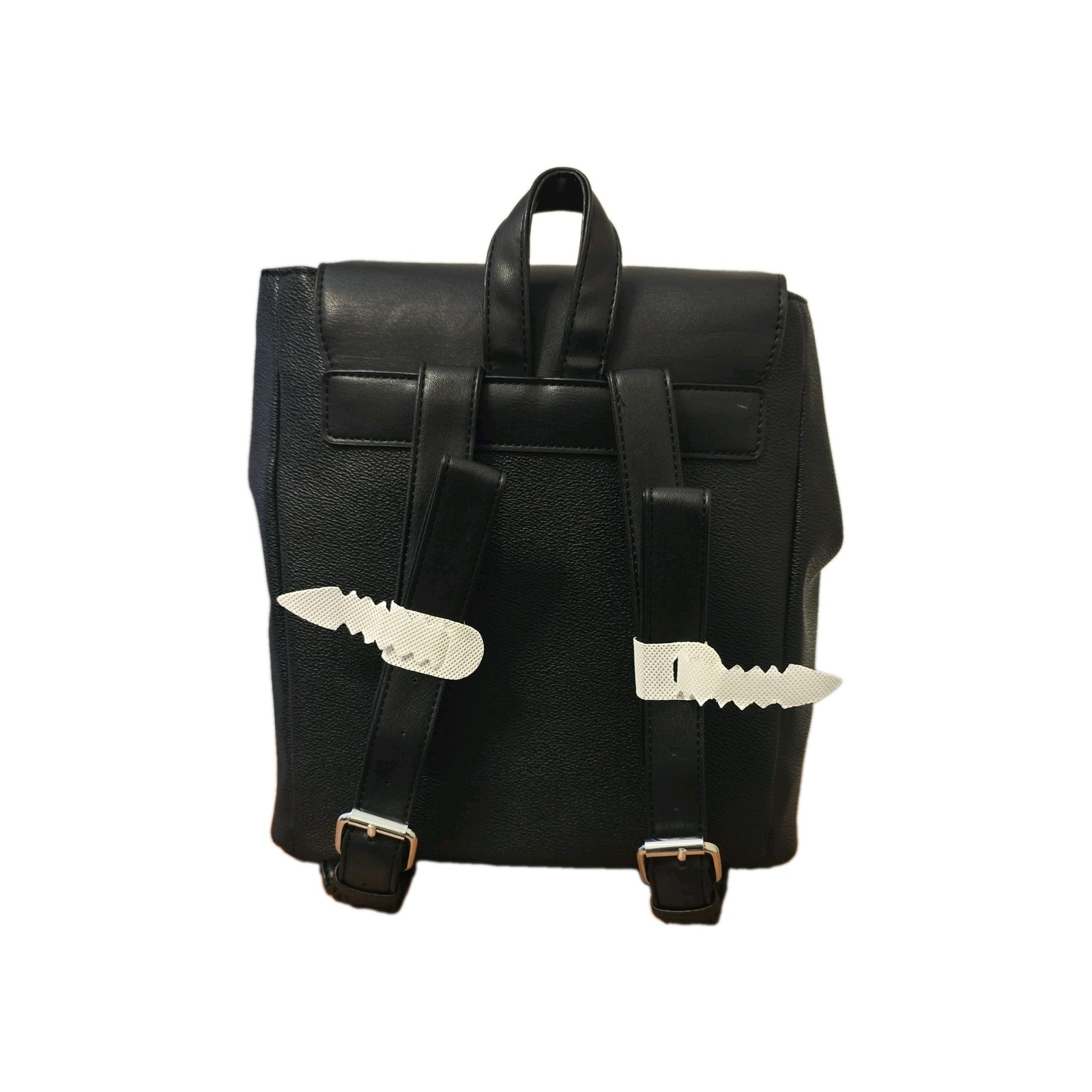 LOUME Black Pebbled Backpack Silver Hardware Front Zip Pocket Magnetic Buckle