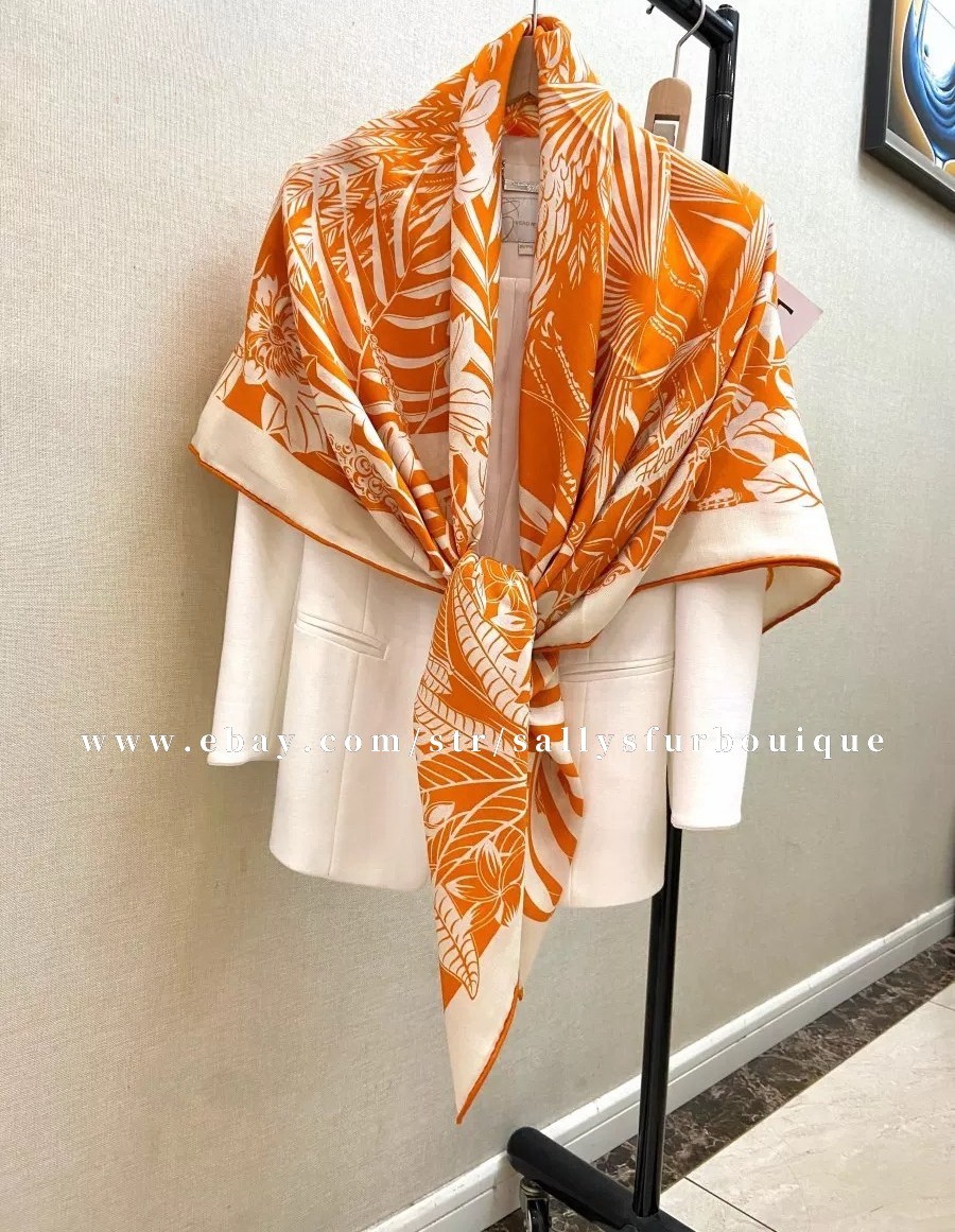 Sallys 70% Cashmere & 30% Silk Wrap Scarf Flamingo Print Double Face Shawl 53″