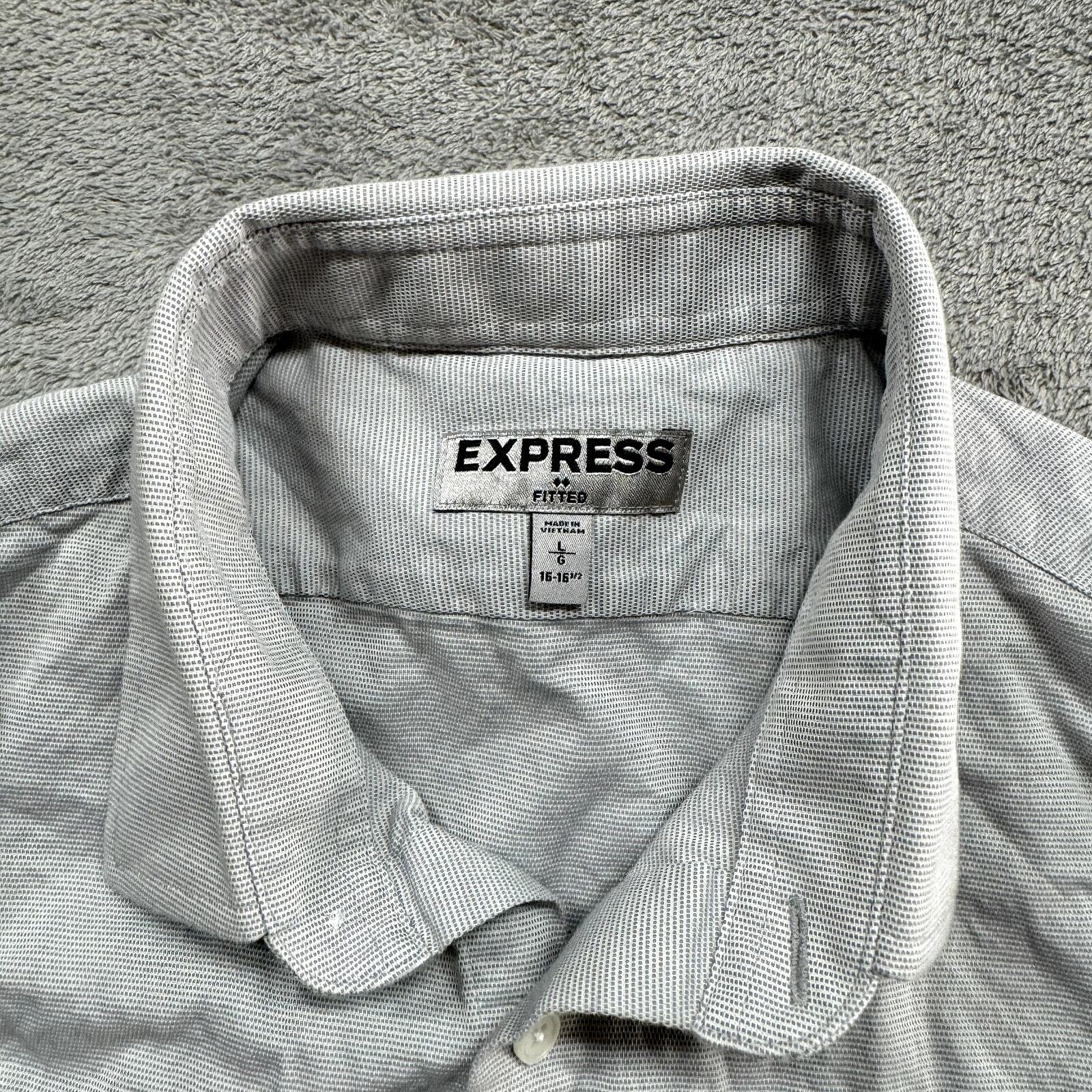 Express Button Up Shirt Mens Large Fitted Grey Long Sleeve Work Casual Formal