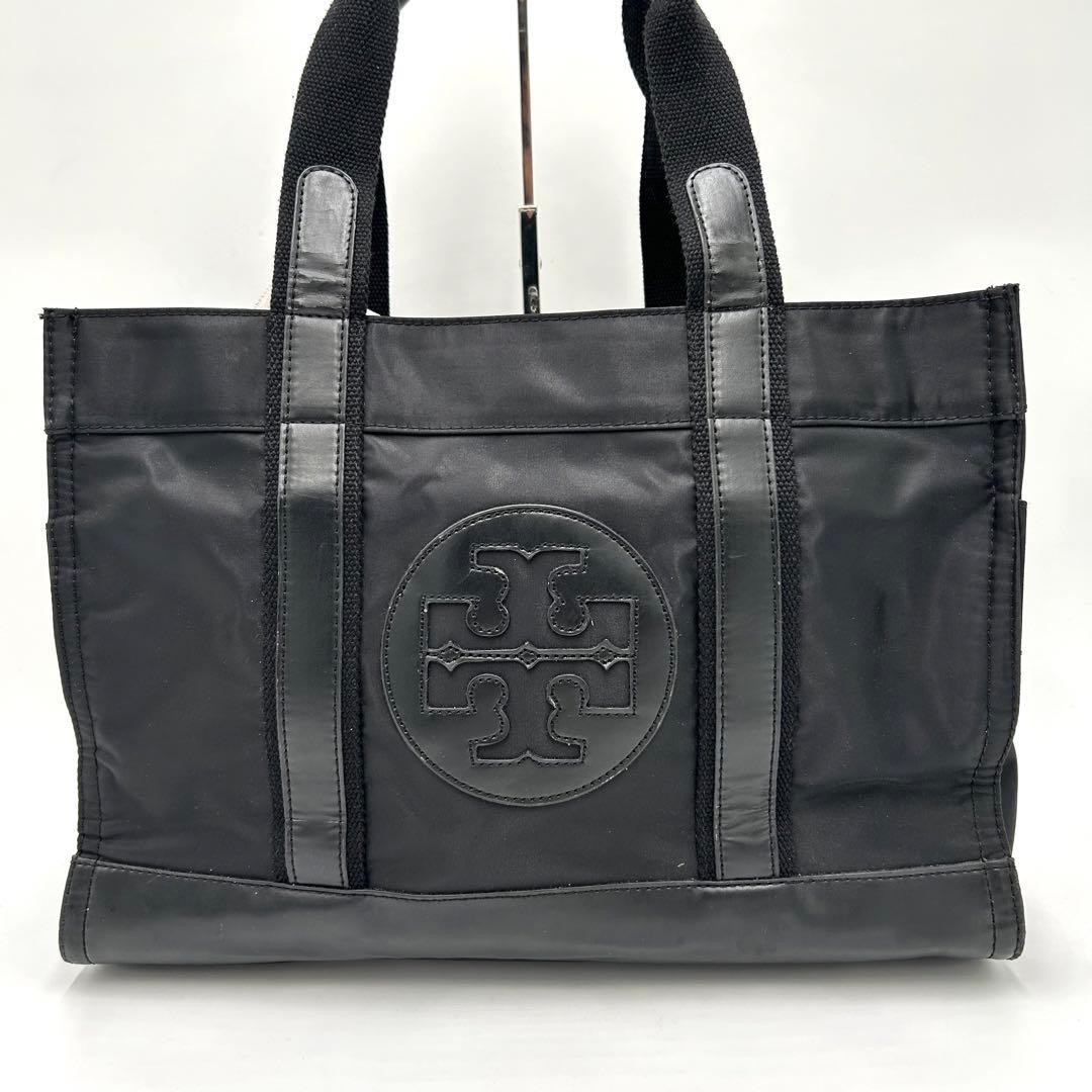 Rare Type Tory Burch Tote Bag Ella Leather Nylon Black