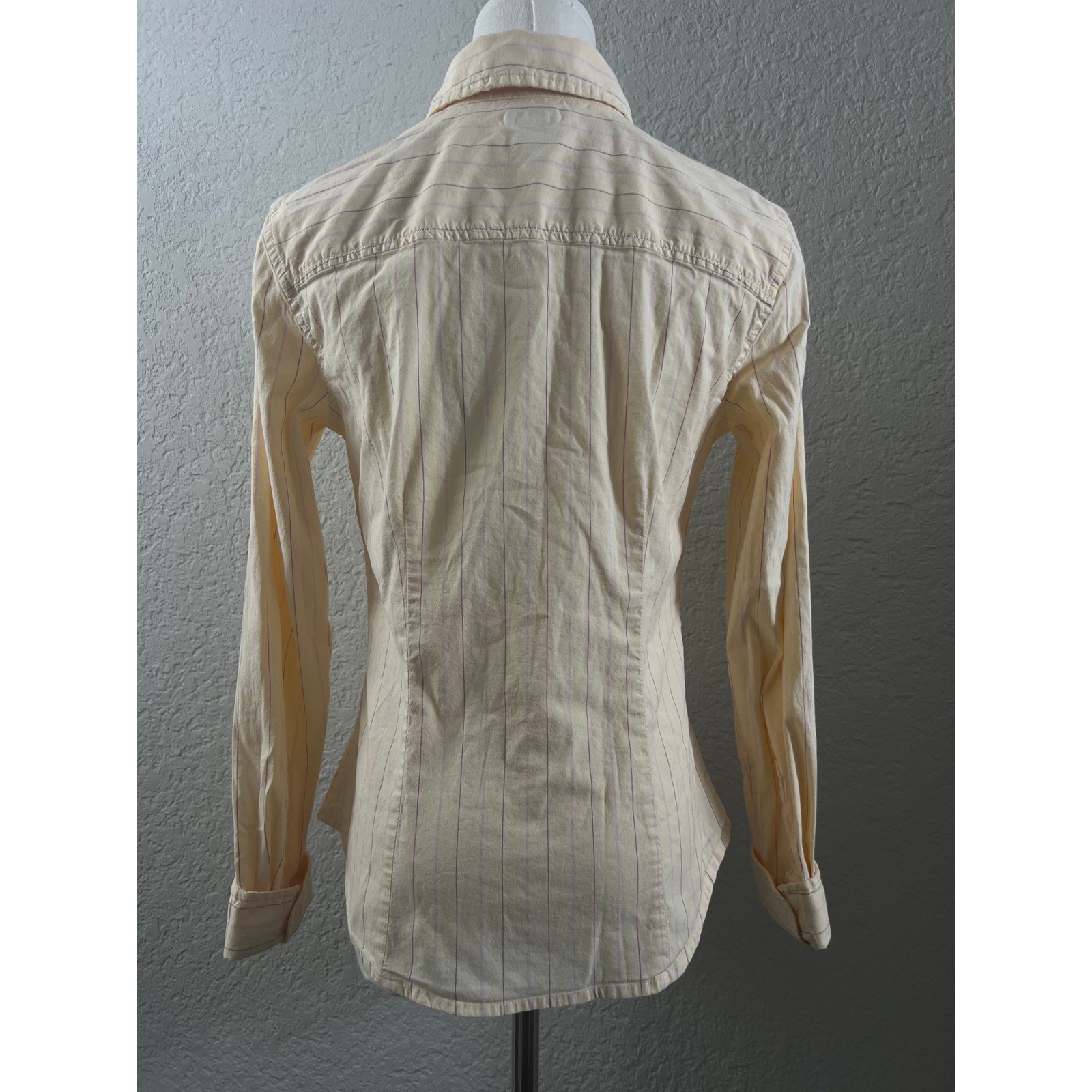 American Eagle Pale Yellow Pinstripe Button Down Shirt Size 2 XS Fitted Poplin